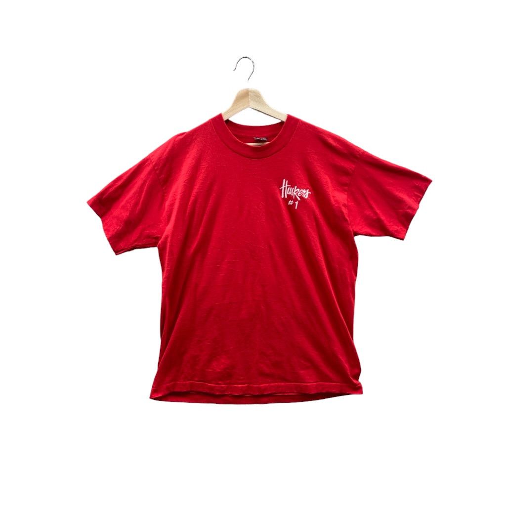 Fruit Of The Loom × Vintage VTG 1990's Nebraska University College Football T-Shirt Size US XL / EU 56 / 4 - 1 Thumbnail