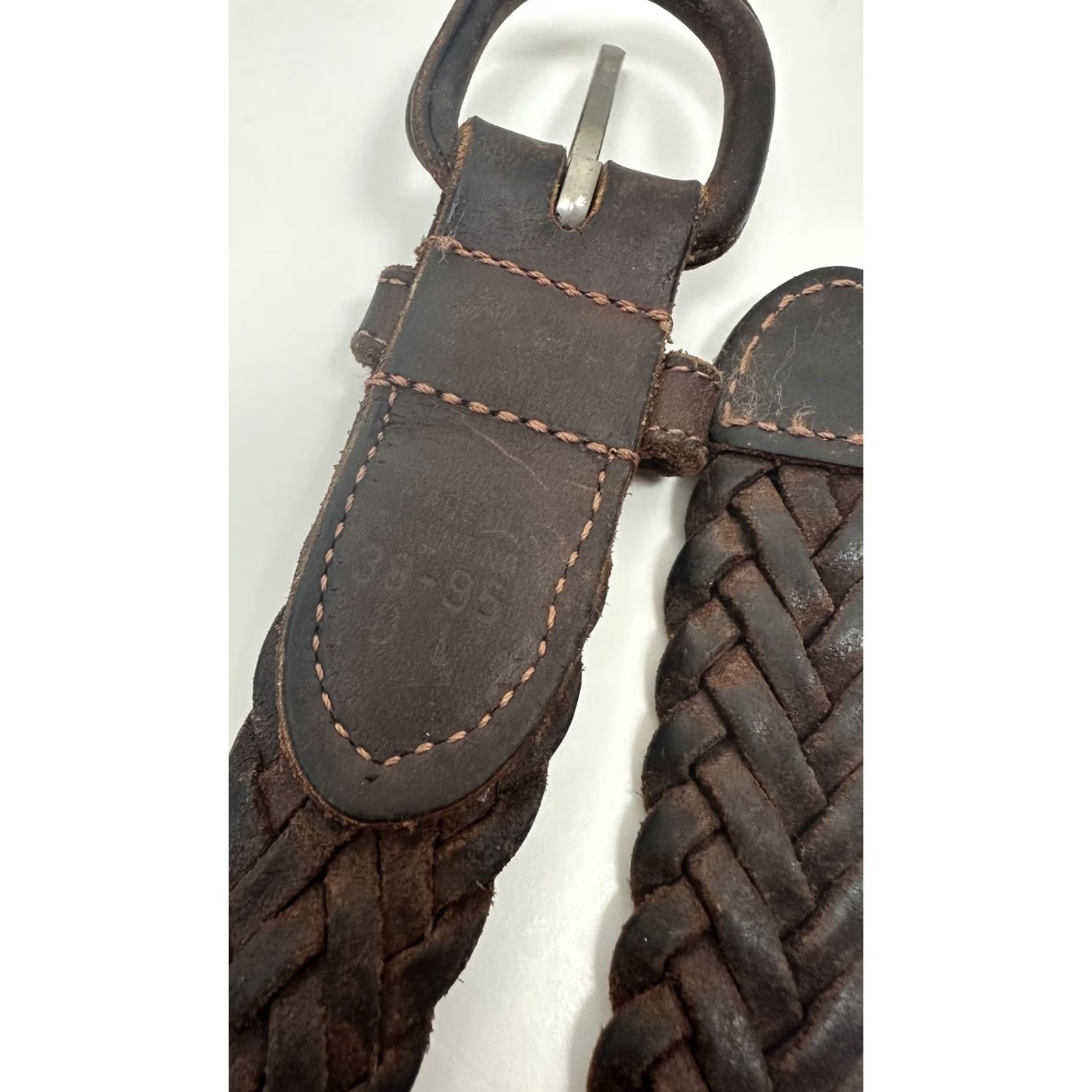 Vintage Unbranded Distressed Brown Leather Belt 38 Men Braided/Woven Adjustable Heavy Patina 80s 90s Grunge Style Size 38 - 7 Thumbnail