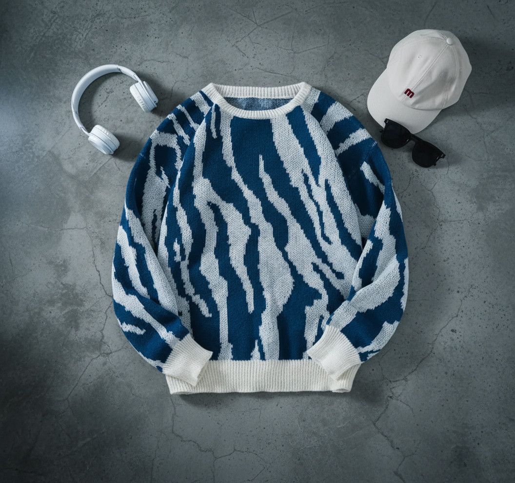 Other Street Double Sided Blue Graffiti Sweater Jacquard Knitwear Size US L / EU 52-54 / 3 - 1 Thumbnail