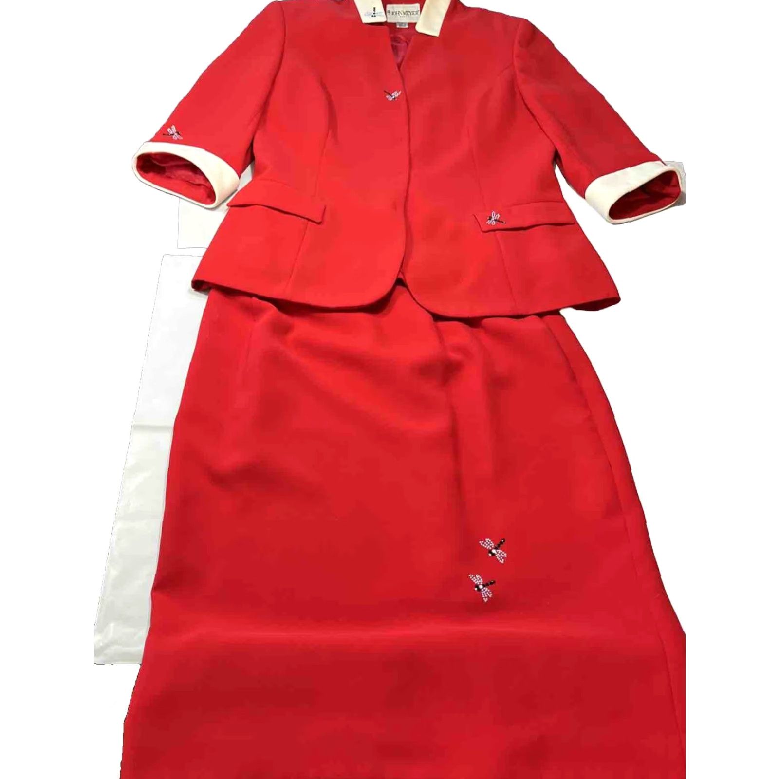 Vintage VINTAGE John Meyer of Norwich RED Dragonfly Blazer Skirt SET Business Suit Women’s Sz 12 Size 34" / US 12 / IT 48 - 2 Thumbnail