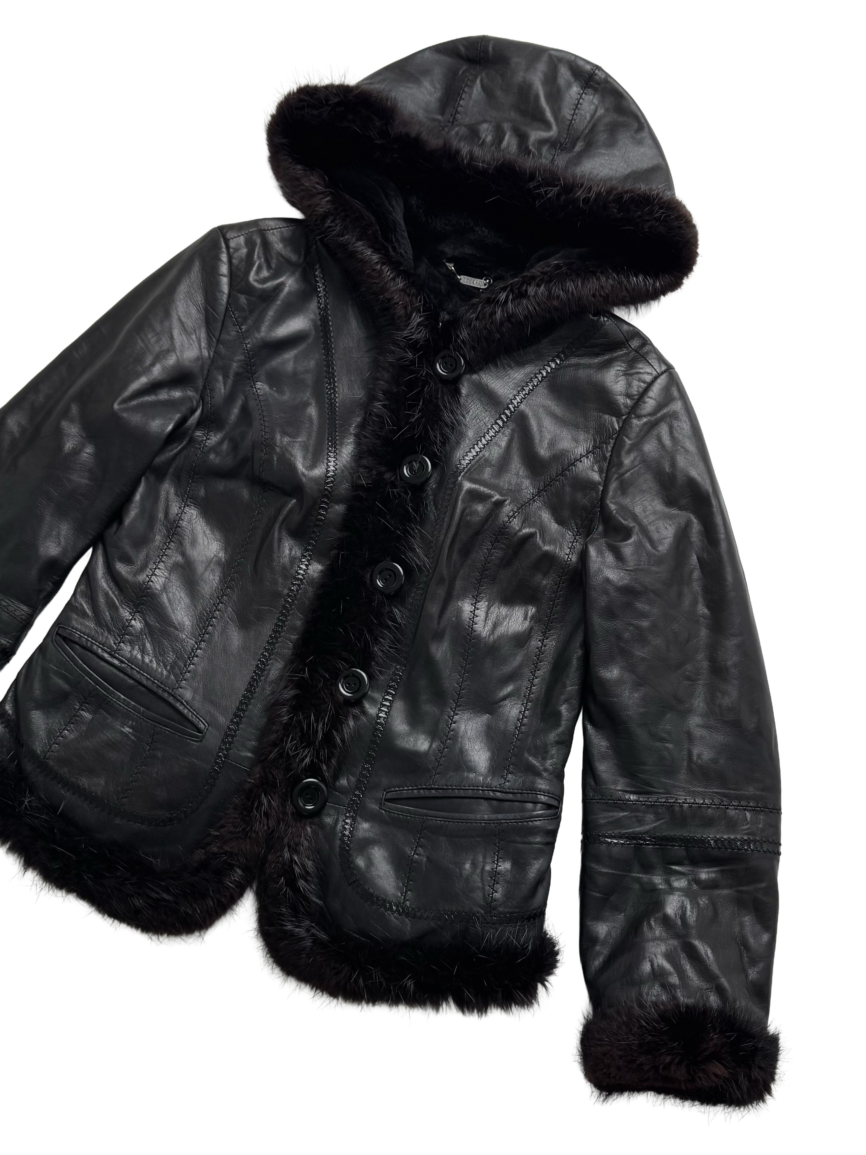 Vintage Vintage Cropped Leather Hooded Jacket Size L / US 10 / IT 46 - 8 Thumbnail