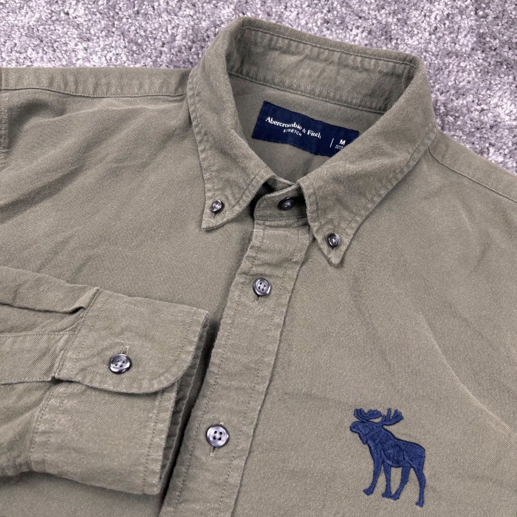 Abercrombie & Fitch Abercrombie & Fitch Shirt Mens M Olive Stretch Button-Down Moose Outdoor Y2K Green Cotton Long Sleeve Button-Up - Mens Size US M / EU 48-50 / 2 - 2 Thumbnail