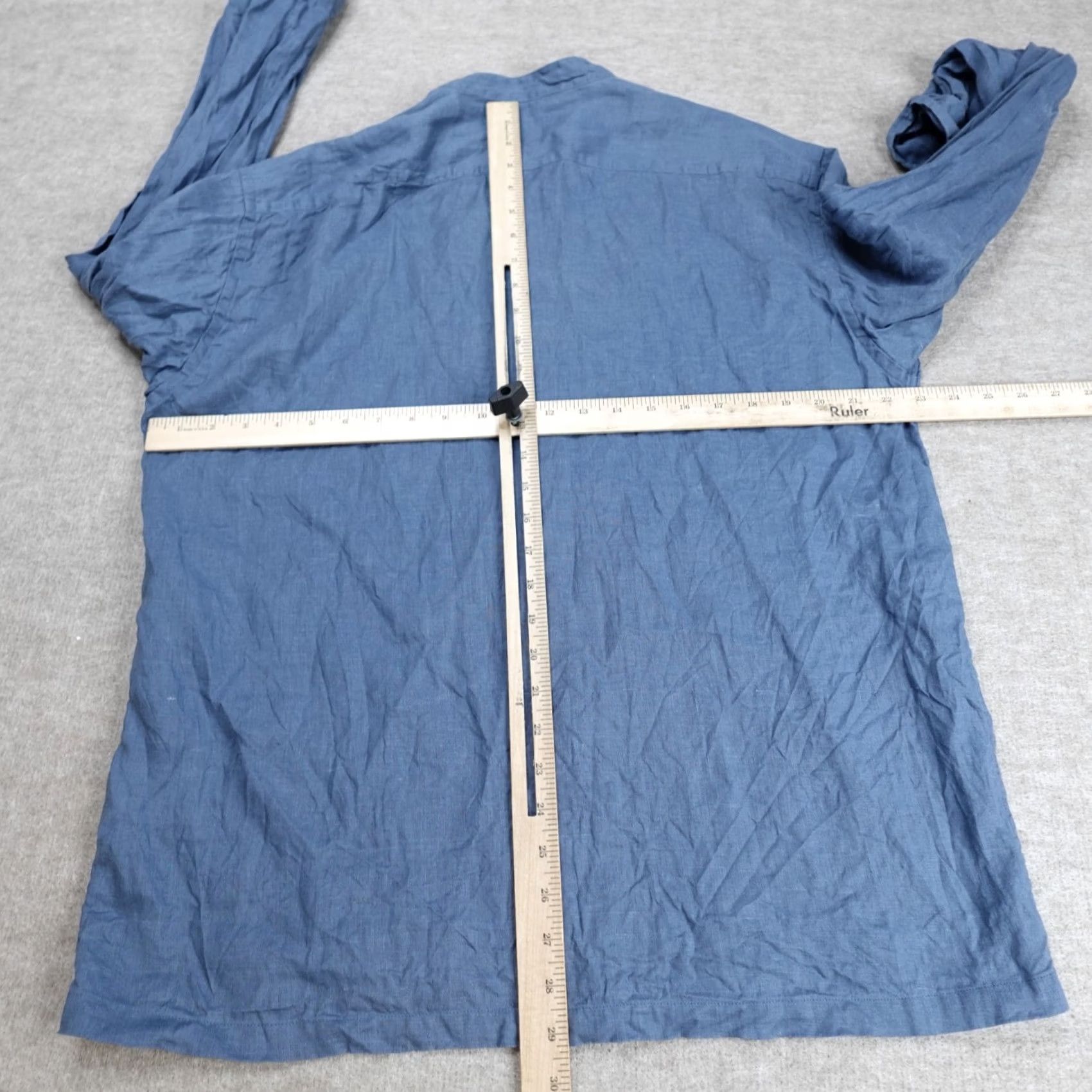 Muji MUJI Mens Shirt Large Blue Two Tone 100% Hemp Band Collar Long Sleeve Casual Button Size US L / EU 52-54 / 3 - 4 Thumbnail
