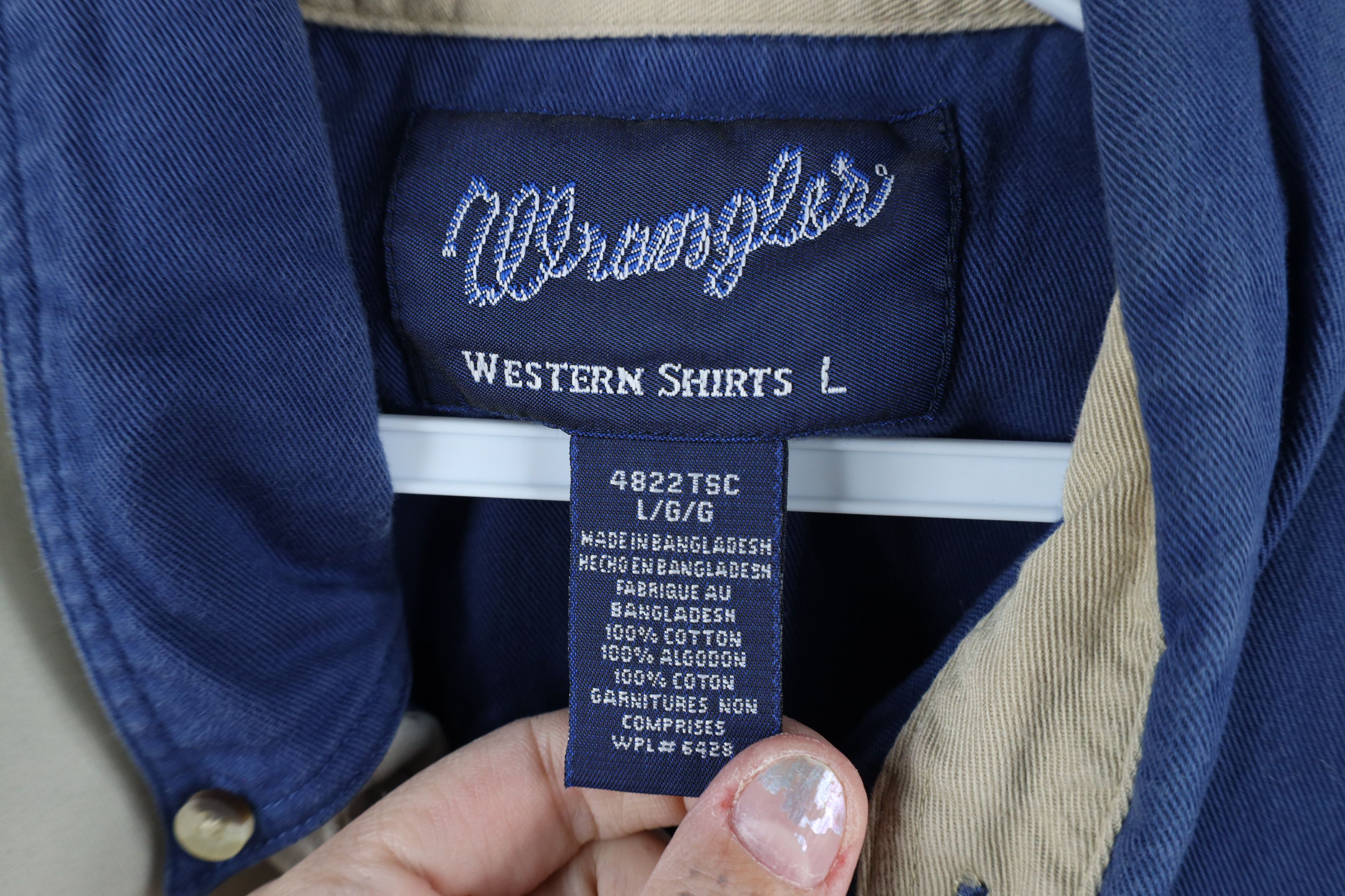 Vintage × Wrangler Vintage 90s Wrangler Block Cotton Twill Button Down Shirt Size US L / EU 52-54 / 3 - 7 Thumbnail