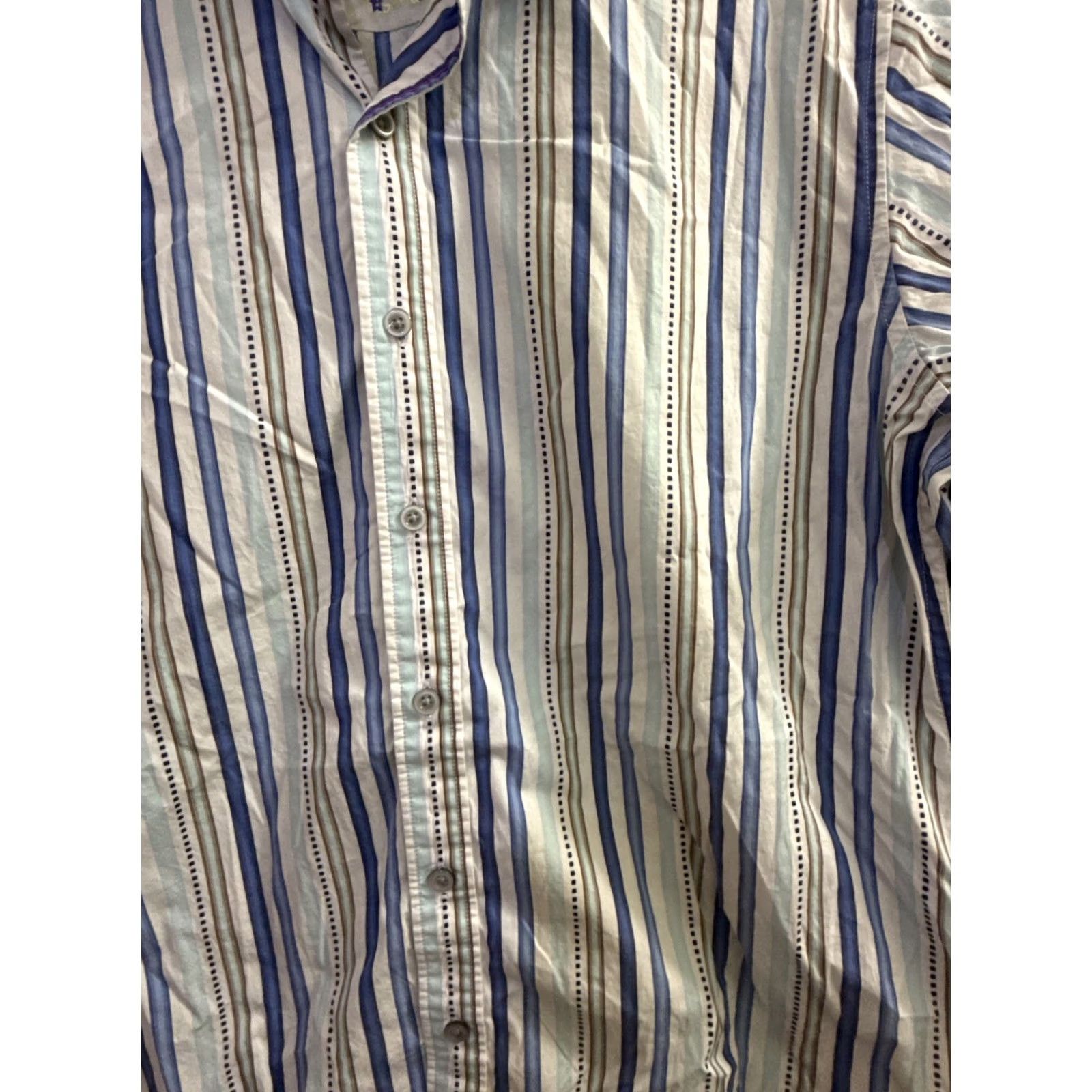 Robert Graham Robert Graham Shirt Mens M Blue White Brown Striped Button Down Cotton Size US M / EU 48-50 / 2 - 2 Thumbnail