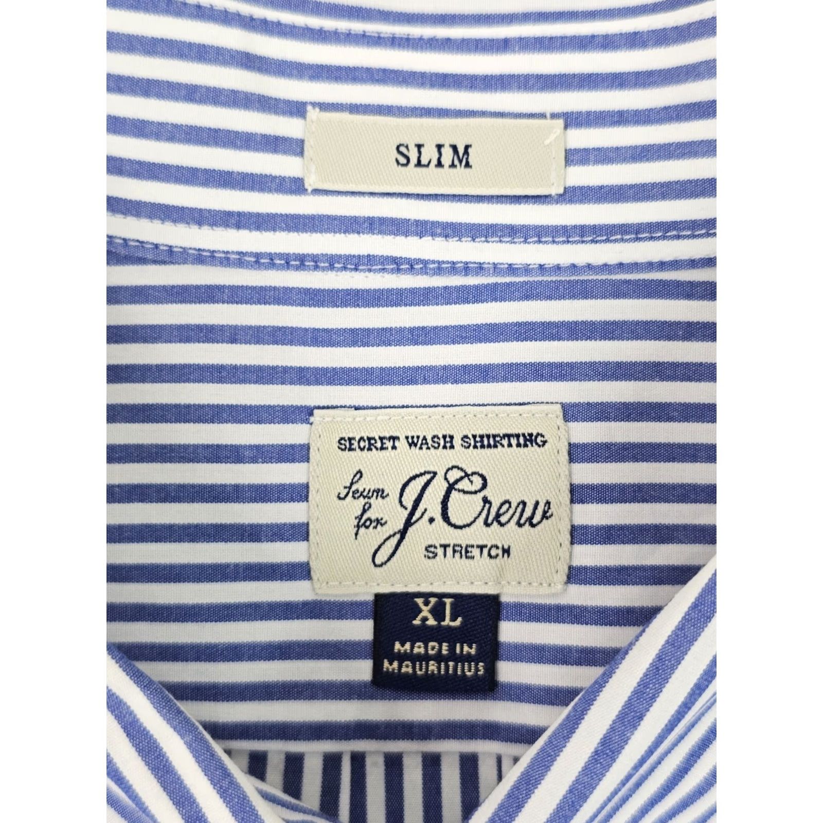 J.Crew J.CREW Slim Fit Shirt Men XL – Vertical Blue Pinstripe – Button-Up, Striped, Classic, Preppy, Secret Wash Shirting, Cotton, 48 in Chest, White? Blue Size US XL / EU 56 / 4 - 4 Thumbnail