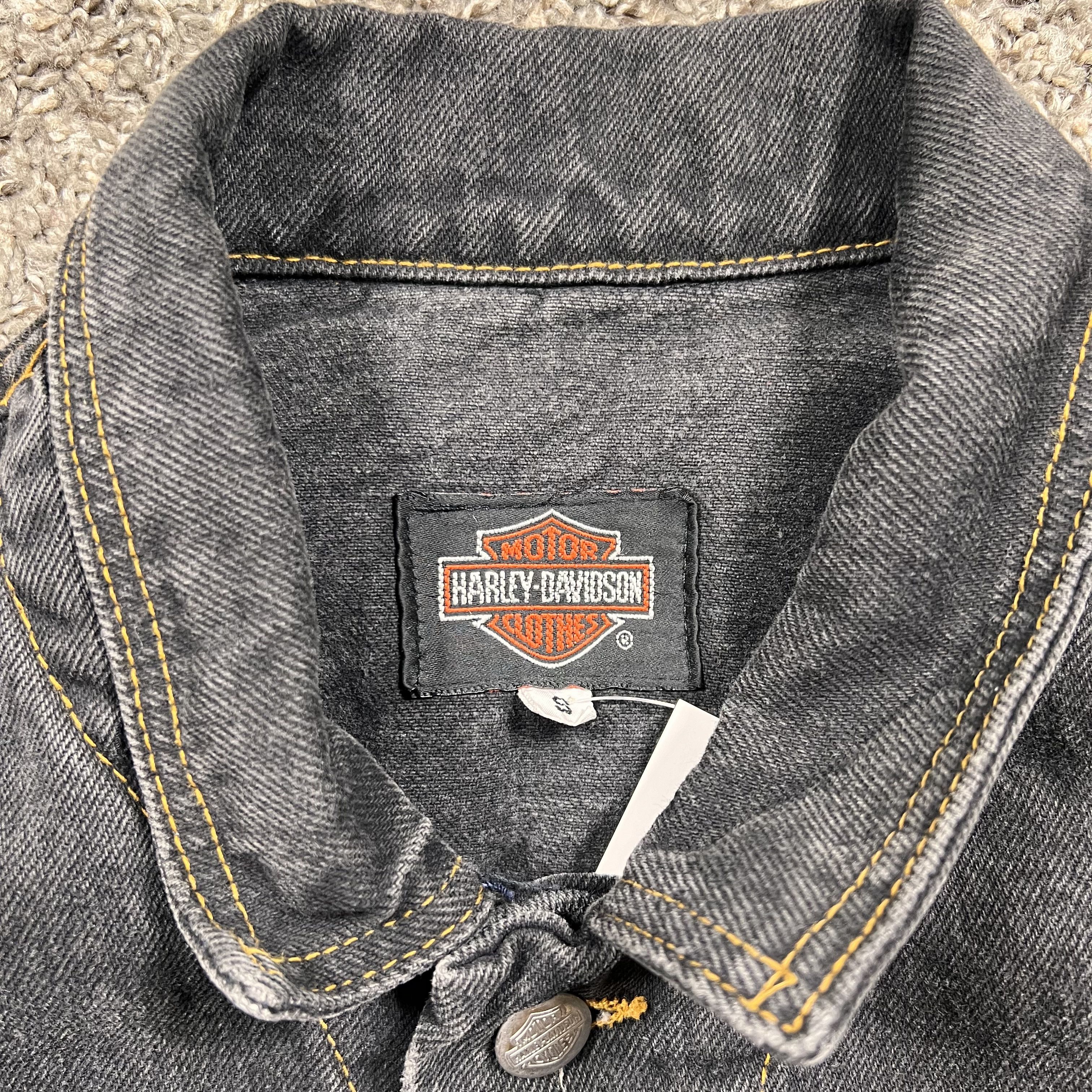 Harley Davidson × Vintage 1980’s Vintage Harley Davidson Eagle Black Denim Jacket Size S / US 4 / IT 40 - 2 Thumbnail
