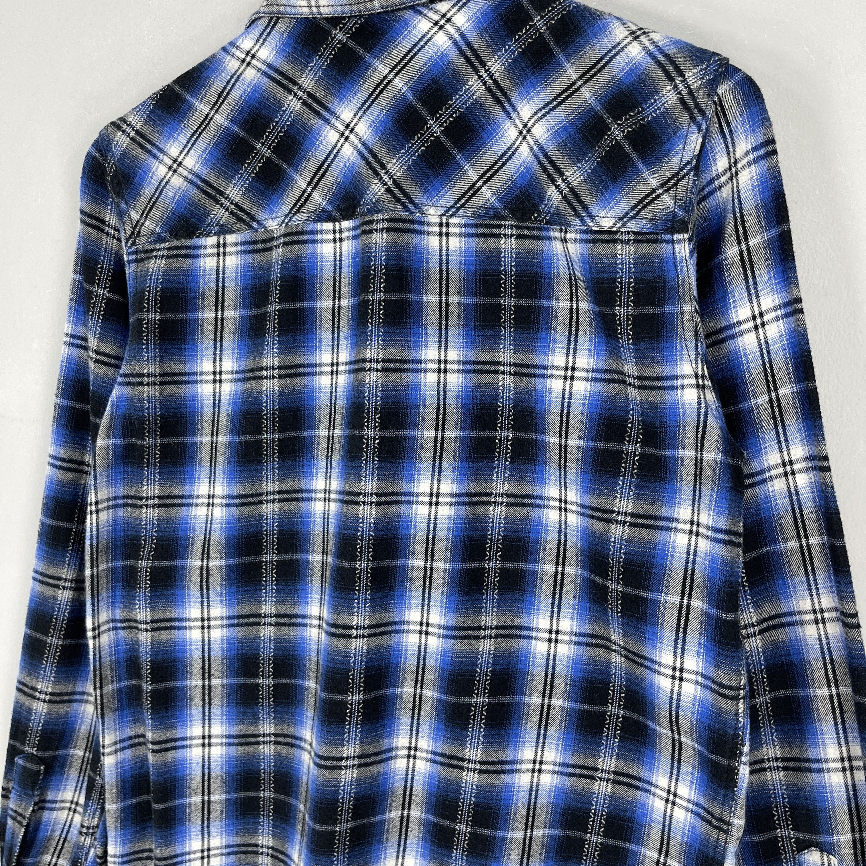 Flannel CARBON Plaid Checkered Shadow Blue Tartan Flannel Shirt Size US S / EU 44-46 / 1 - 8 Thumbnail