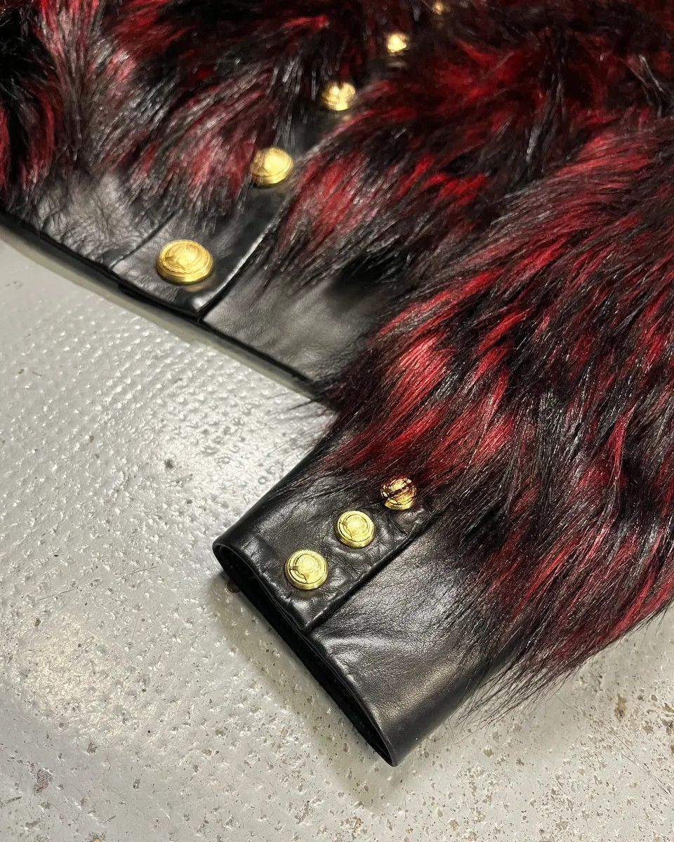 Balmain Balmain H&M Bordeaux & Black Faux Fur Gold Button Jacket Size S / US 4 / IT 40 - 6 Thumbnail