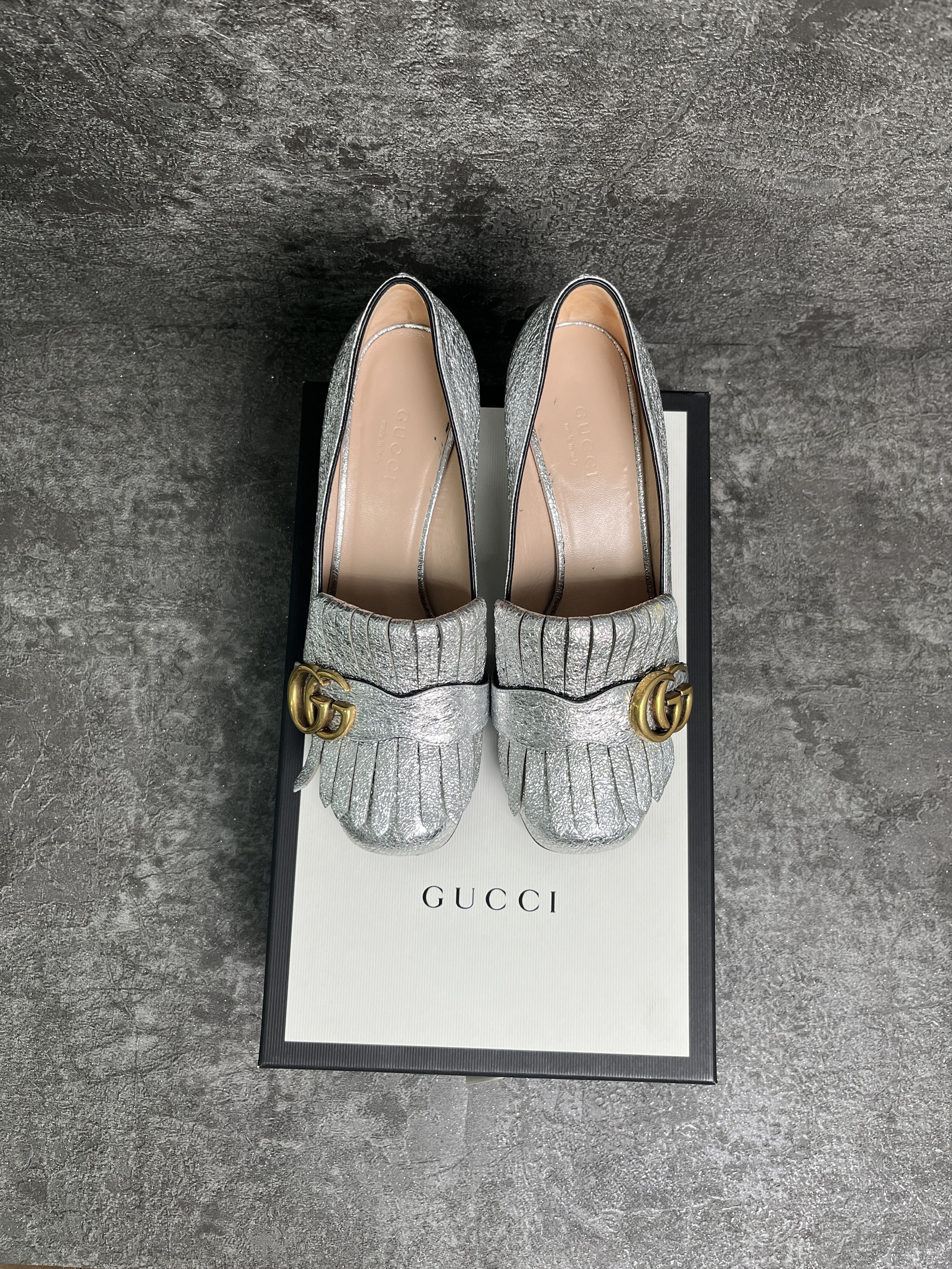 Gucci Gucci Silver GG Marmont Metallic Pumps Size US 5.5 / IT 35.5 - 7 Thumbnail