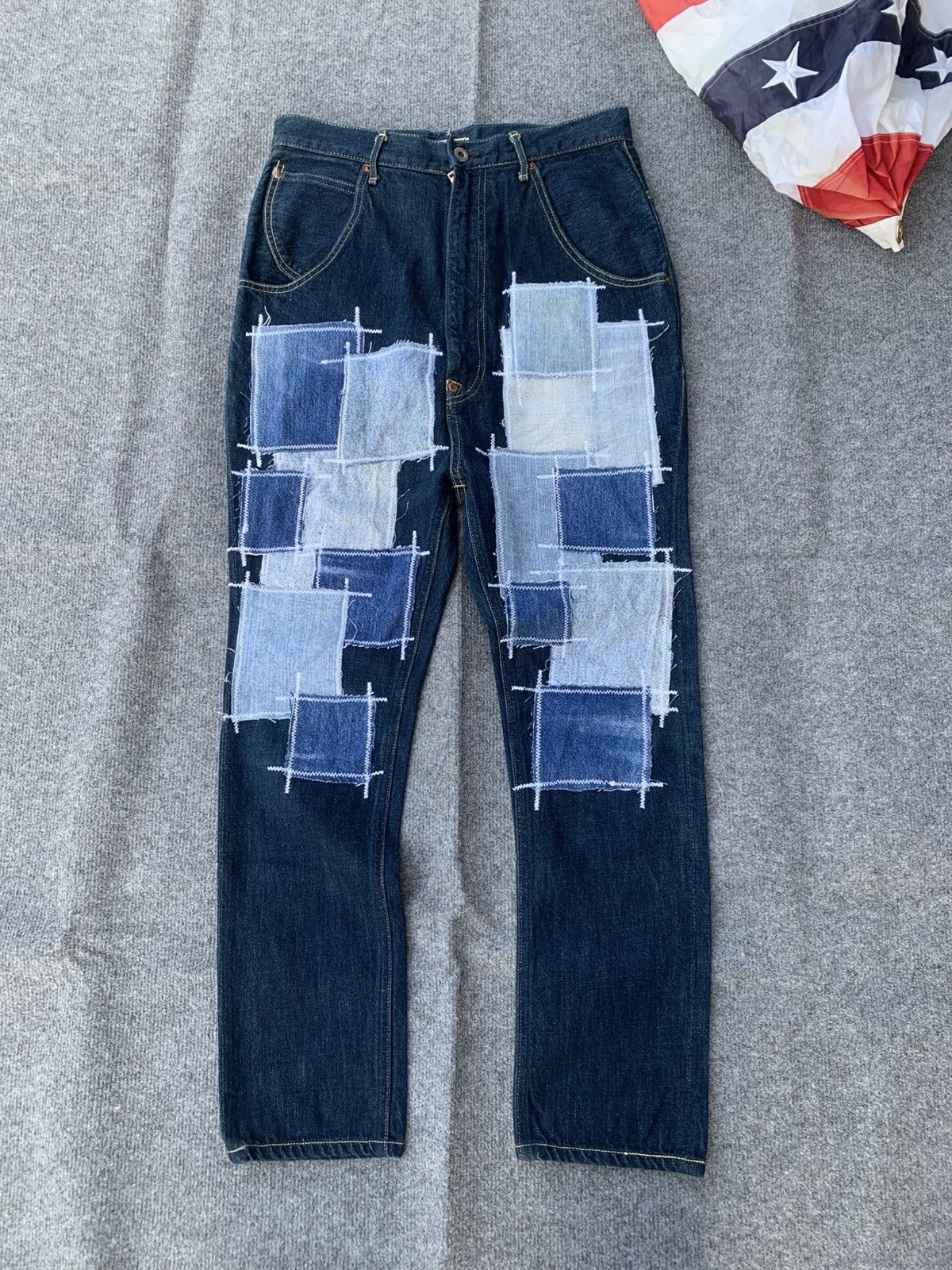 Kapital KAPITAL Indigo Denim Patchwork Kountry Cinch Back Pants Size US 30 / EU 46 - 2 Thumbnail