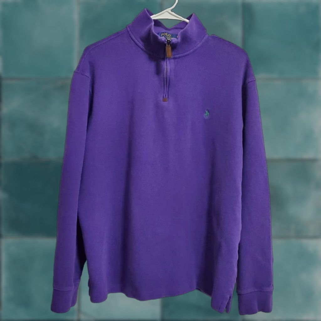 Polo Ralph Lauren Polo Ralph Lauren Sweater Men L Purple Quarter Zip Teal Pony Pullover Preppy Size US L / EU 52-54 / 3 - 1 Thumbnail