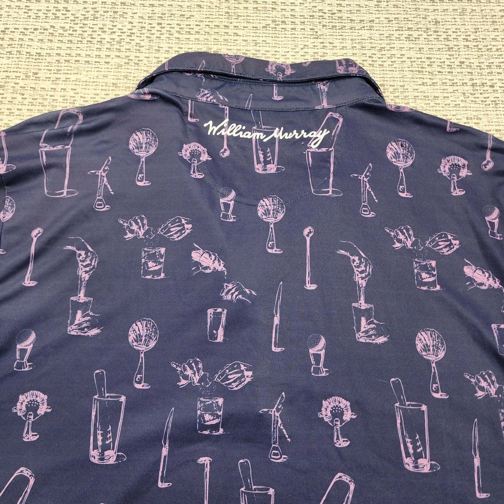 Vintage William Murray Polo Shirt Mens Large Navy Pink Golf Cocktails Print Performance Shirt Size US L / EU 52-54 / 3 - 7 Thumbnail