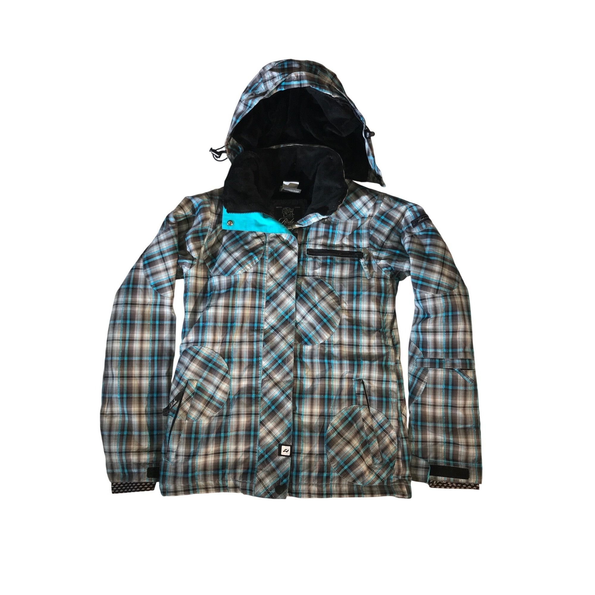 Designer Ride Snowboards Women's Hooded Aqua Plaid Ski Jacket Multico Size S / US 4 / IT 40 - 1 Thumbnail