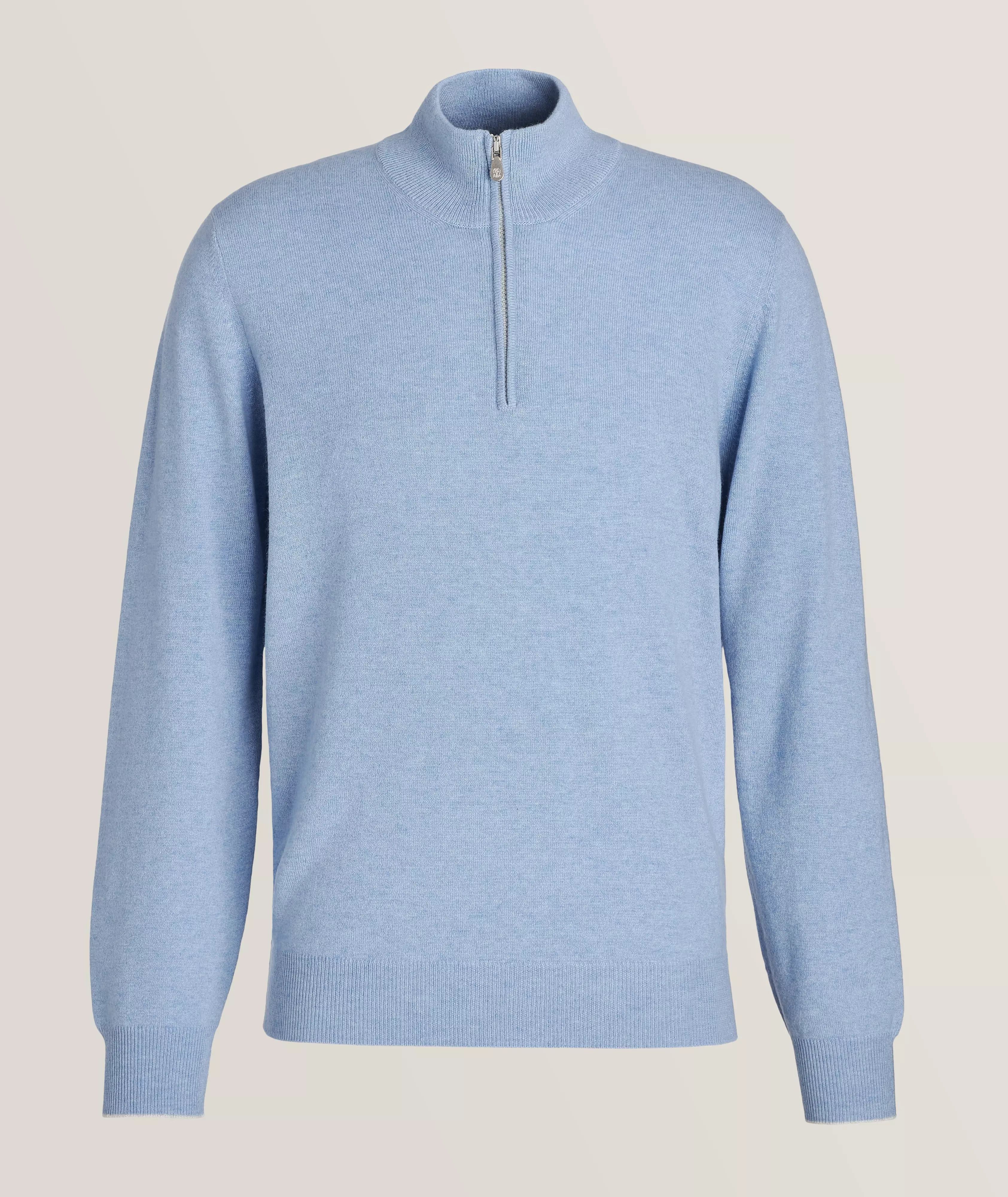 Brunello Cucinelli o1gr1nt0525 Half Zip Cashmere Pullover in Light Blue Size US L / EU 52-54 / 3 - 1 Thumbnail