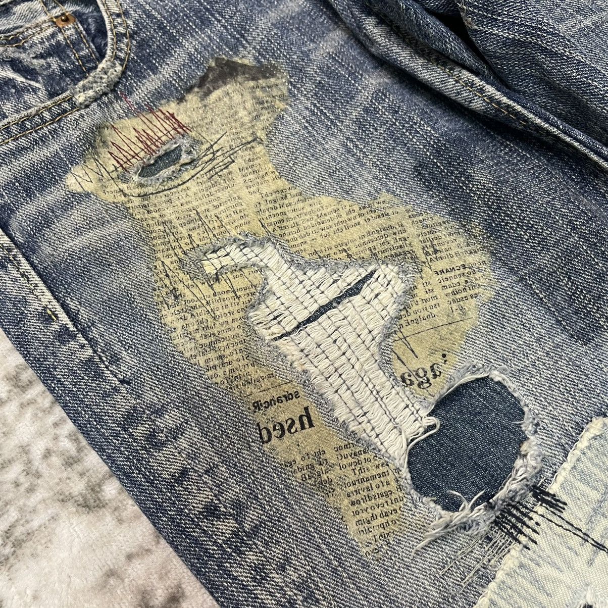 Japanese Brand 2000s Antgauge Japan Double Waist Newspaper Boro Jeans Size US 29 - 7 Thumbnail