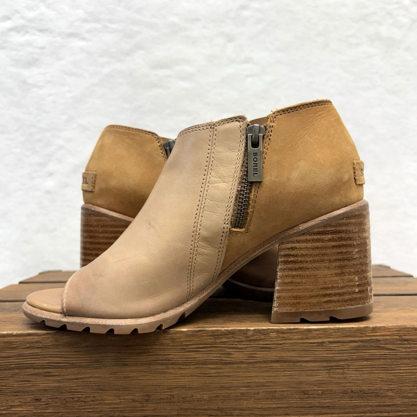 SOREL Sorel Sandals Nadia Tan Leather Open Toe Side Zip Platform Booties 7.5M Size US 8 / IT 38 - 5 Thumbnail