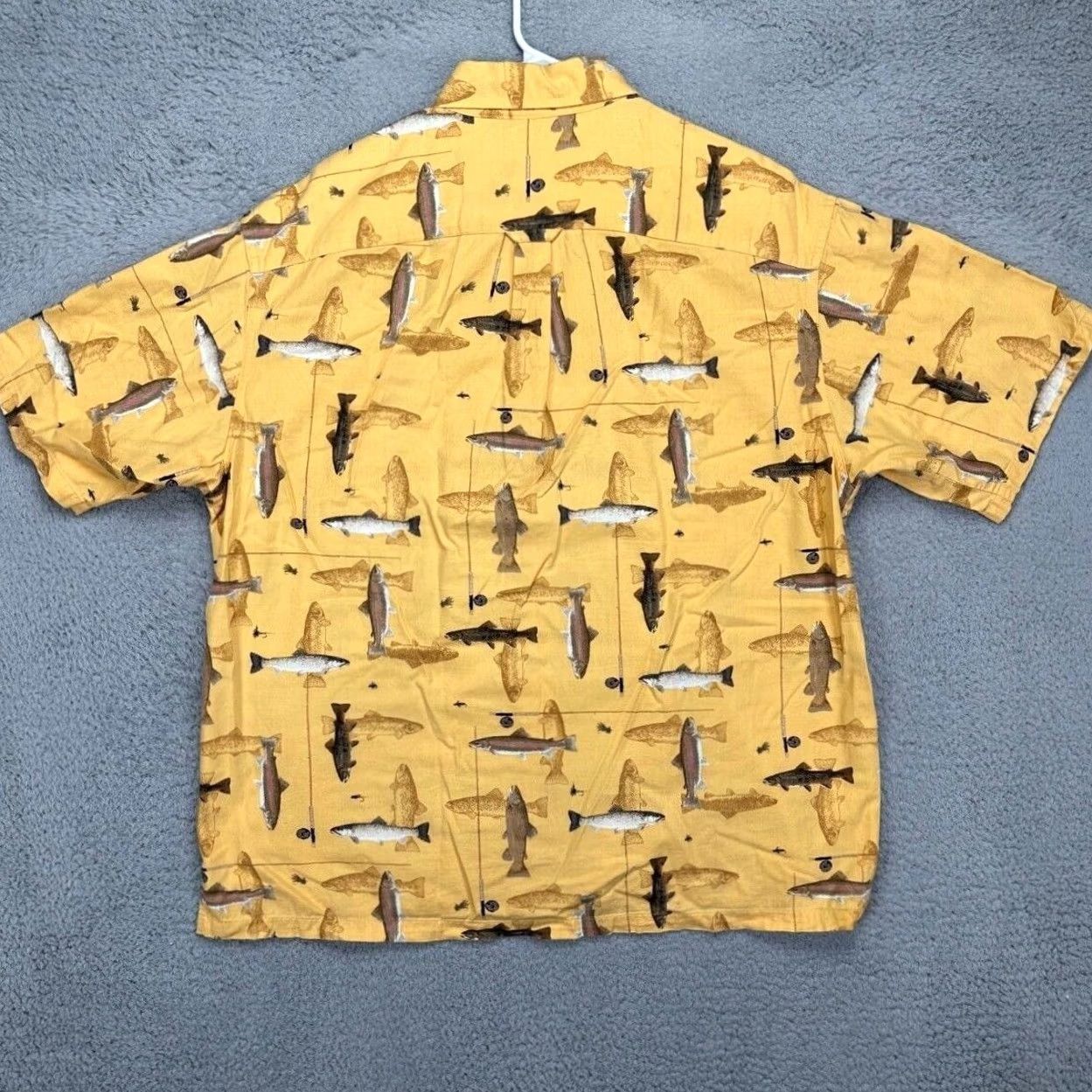 Vintage Columbia Button Up Shirt Mens Large Yellow All Over Fish Print River Lodge Short Sleeve Casual Breathable Lightweight Pockets Size US L / EU 52-54 / 3 - 3 Thumbnail