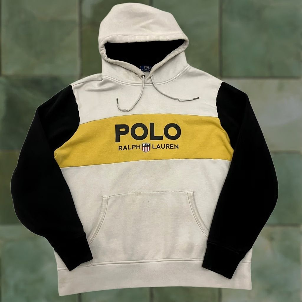 Polo Ralph Lauren Polo Ralph Lauren Hoodie Mens Large Cream Yellow Black Spellout Pullover Size US L / EU 52-54 / 3 - 1 Thumbnail