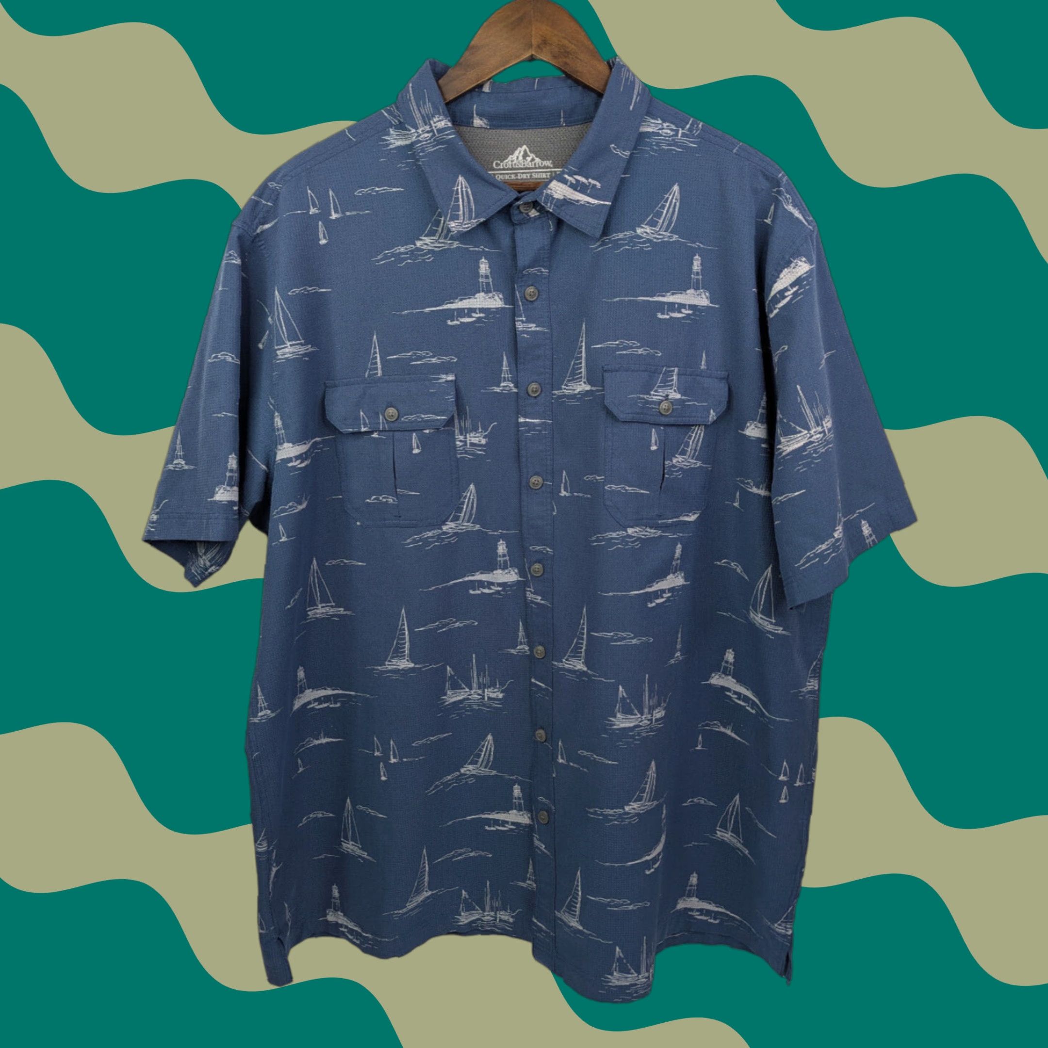 Croft & Barrow Croft & Barrow Shirt Mens Quick Dry Short Sleeve Sailboat Lighthouse XXL Vented Size US XXL / EU 58 / 5 - 1 Thumbnail