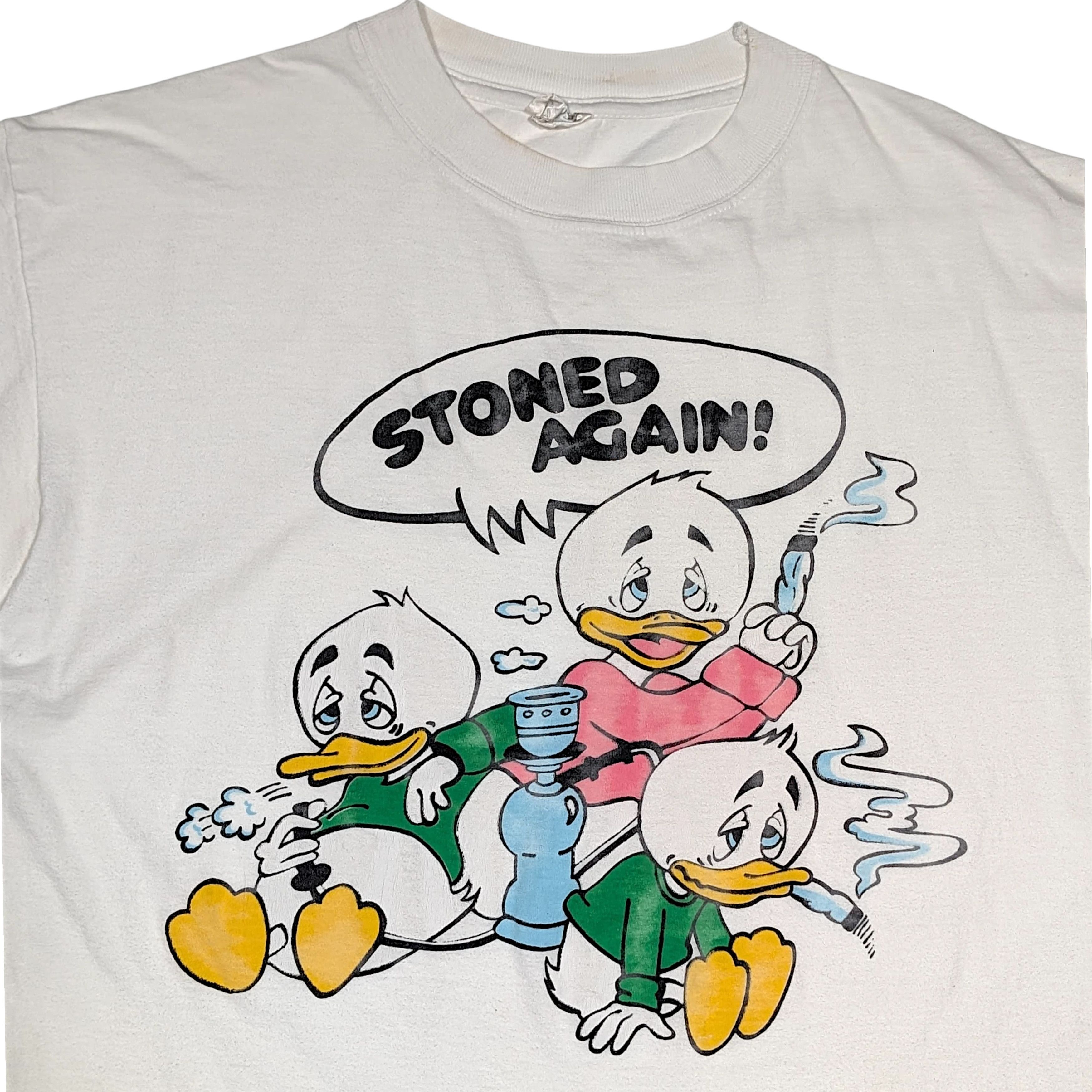 Vintage 90s Stoned Again Cartoon Weed Single Stich T-Shirt White Size US L / EU 52-54 / 3 - 2 Thumbnail