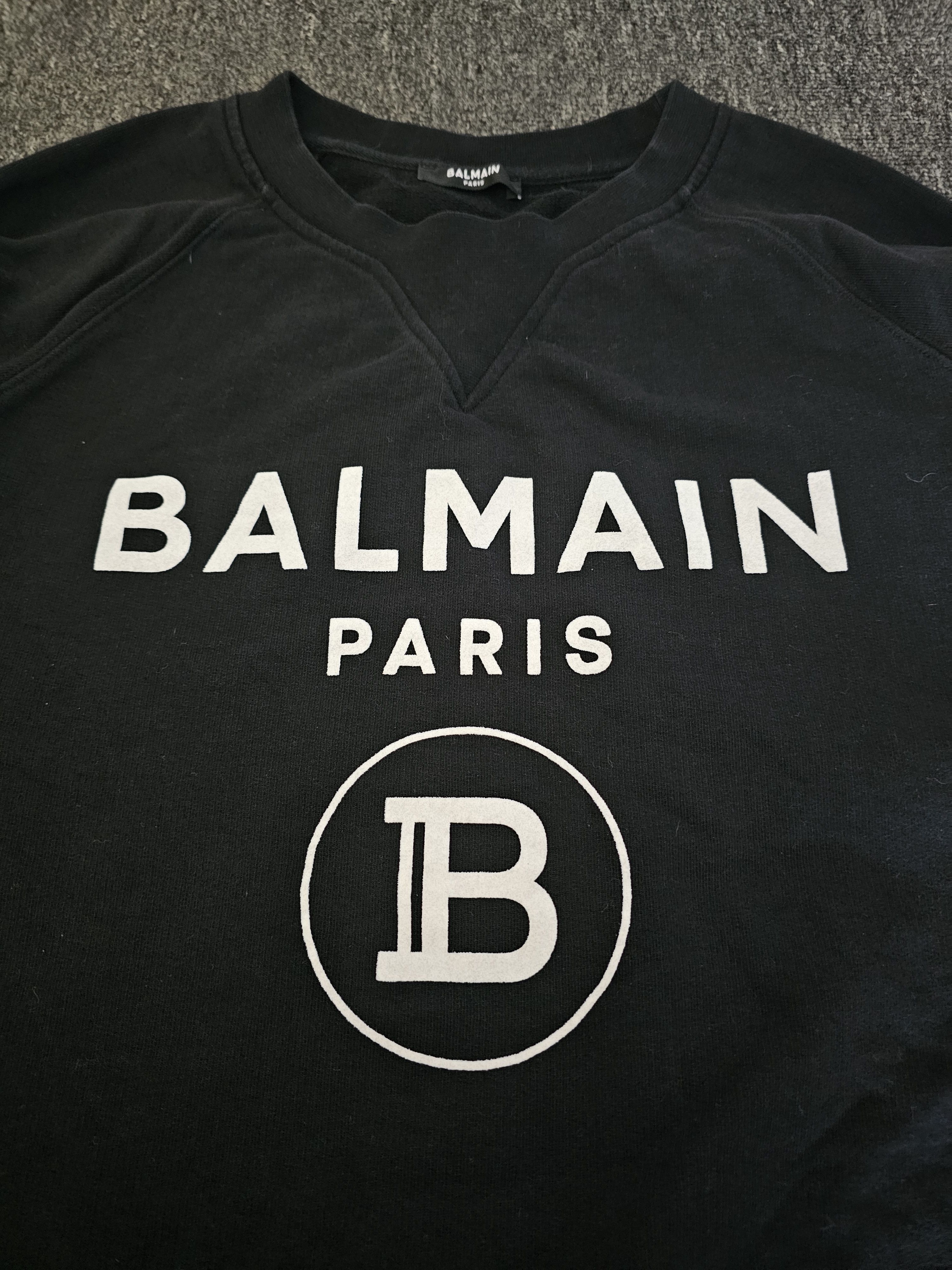Balmain Balmain Men's Black Velvet Logo Sweatshirt Size M Size US L / EU 52-54 / 3 - 2 Thumbnail
