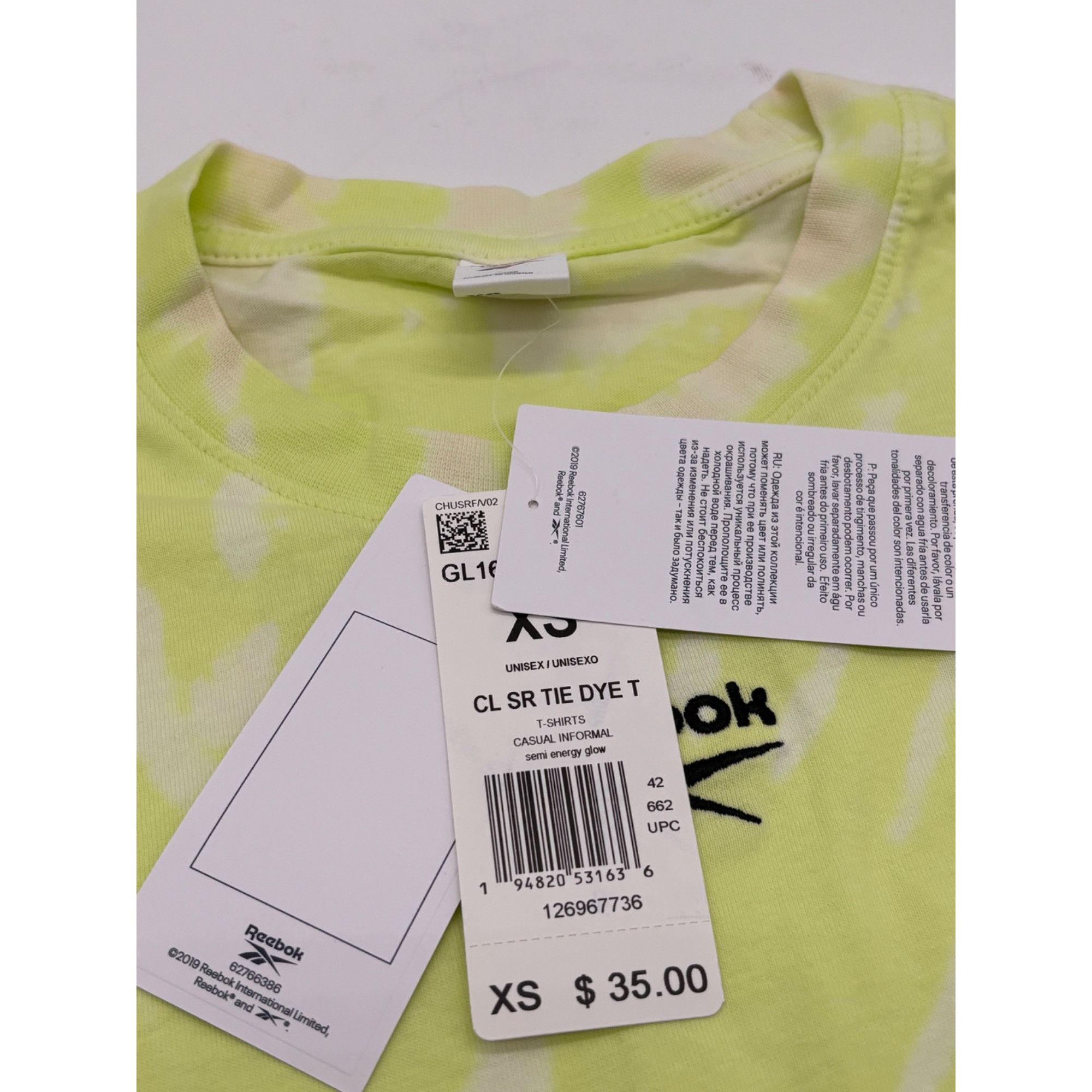 Reebok Reebok Unisex Classics Tie-Dye T-Shirt in Semi Energy Glow S Size XS / US 0-2 / IT 36-38 - 8 Thumbnail