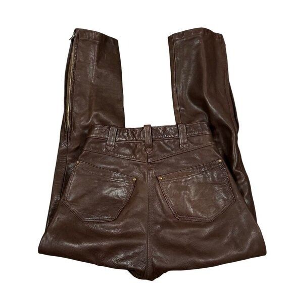 Vintage 70s Tapered Leather Brown Pants Western Biker Size W
