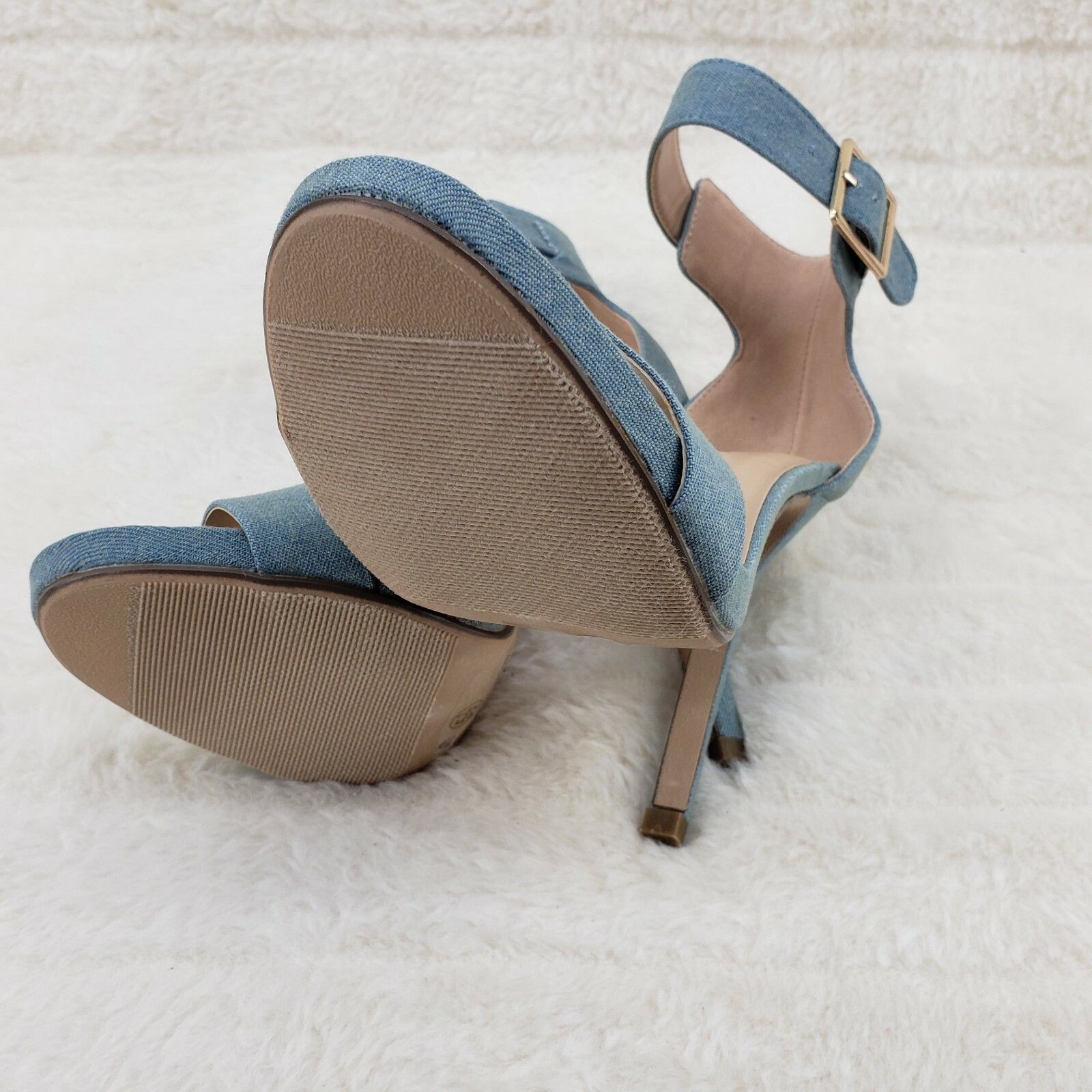 Other Sexy Light Blue Denim Ankle Strap 4.5" High Heel Shoes Heels Size US 6 / IT 36 - 7 Thumbnail
