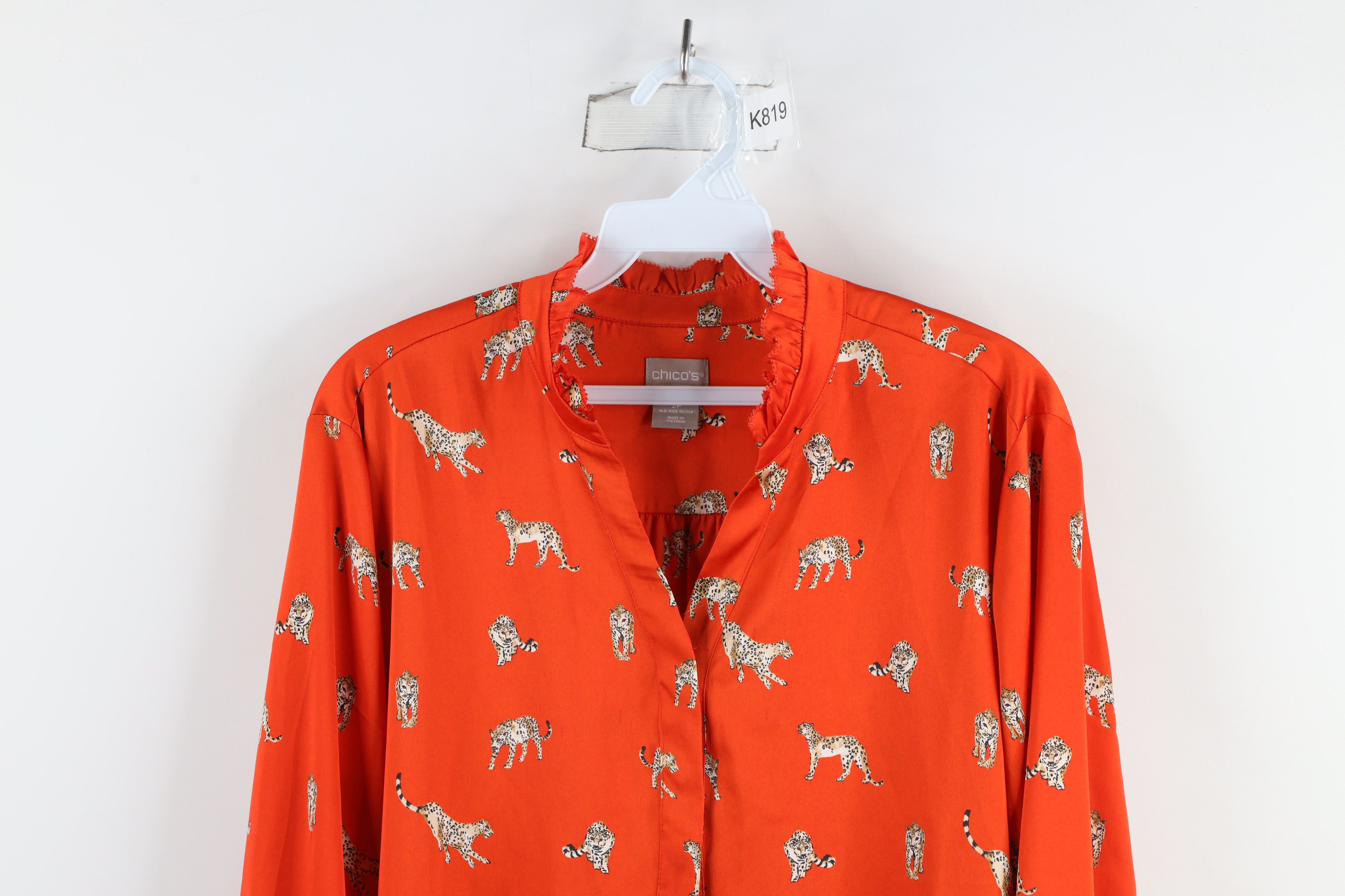 Chicos × Vintage Chicos P Cheetah All Over Print Frilly Collar Blouse Shirt Size XL / US 12-14 / IT 48-50 - 2 Thumbnail
