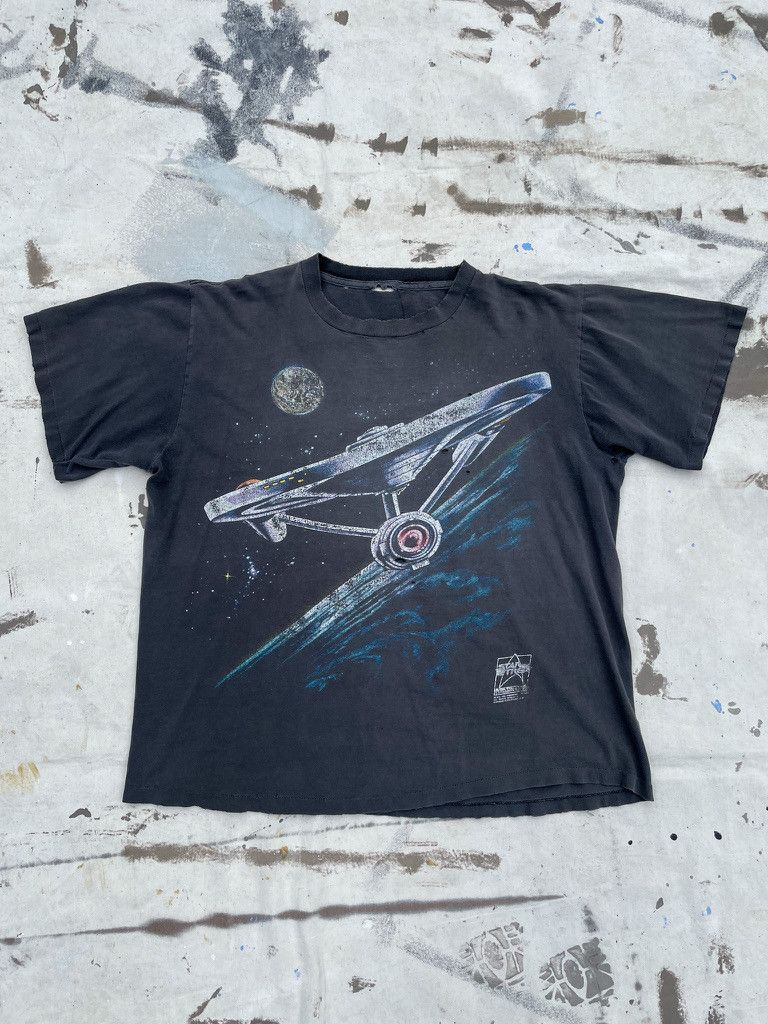 image of Vintage Star Trek All Over Print Single Stitch Tee- 1990S in Black, Men's (Size Large)