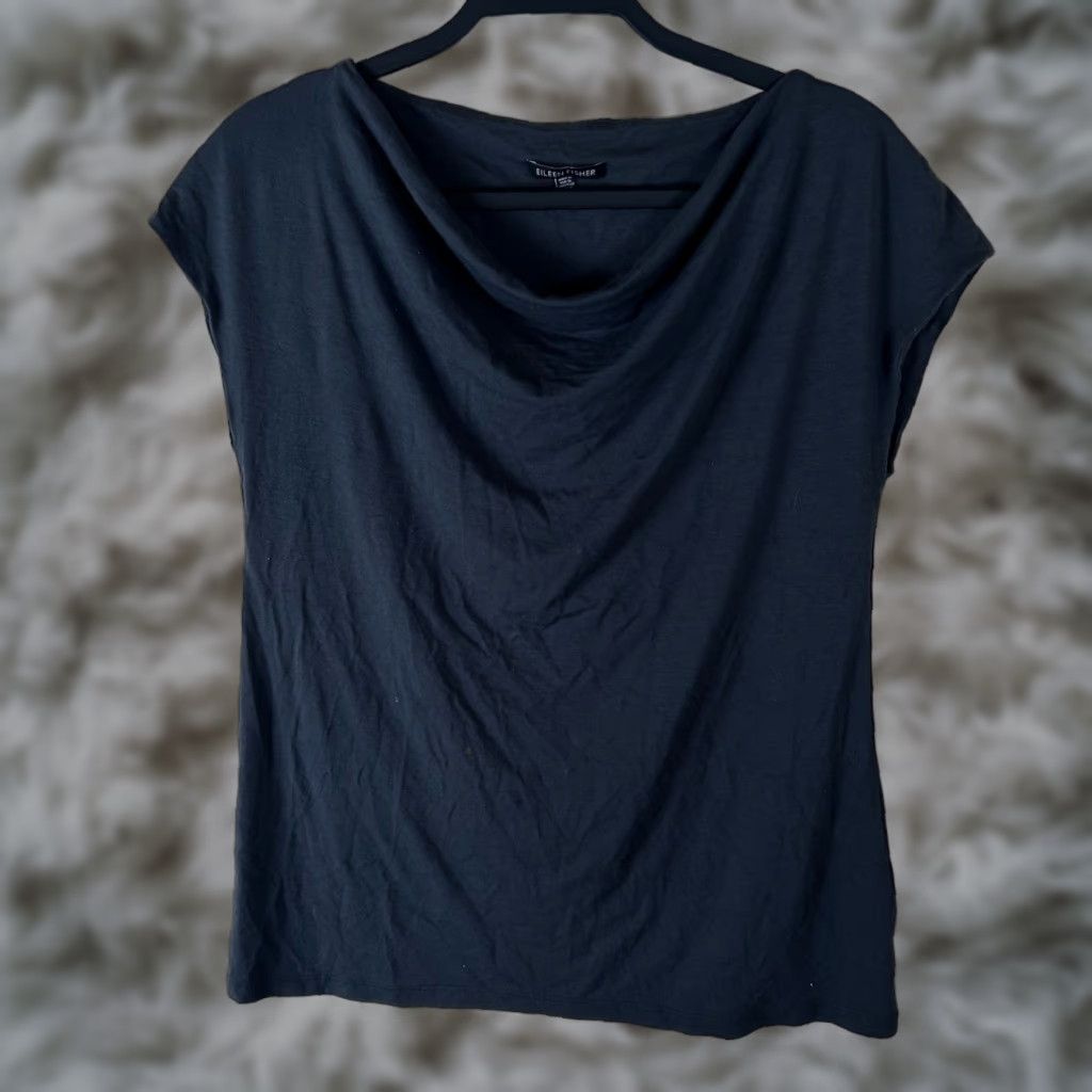 Eileen Fisher Eileen Fisher Black Rayon Lycra Cowl Neck Cap Sleeve Top XS Made in USA Blouse Womens Casual Workwear Knit Shirt Size XS / US 0-2 / IT 36-38 - 1 Thumbnail
