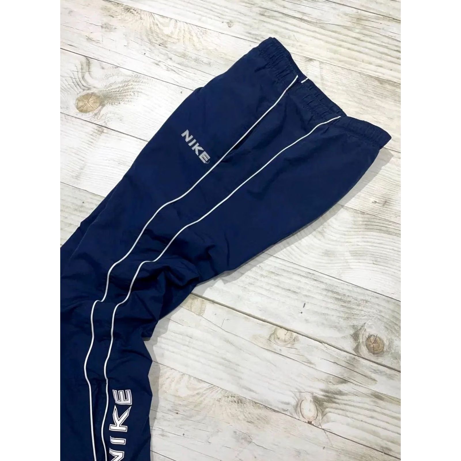 Nike VINTAGE Nike Track Pants Blue M 00s Nylon Striped Men Size US 31 - 2 Thumbnail