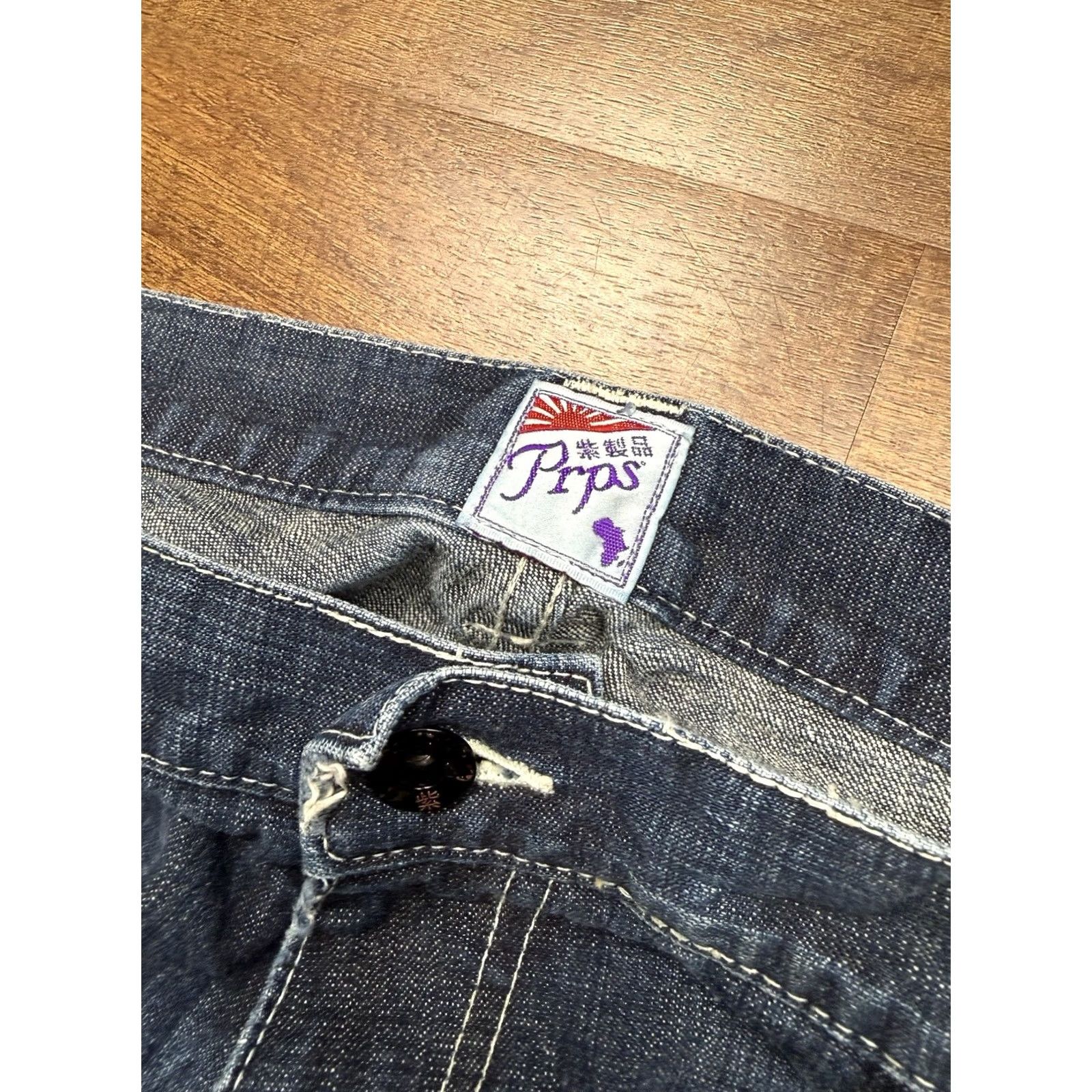 Prps PRPS Jeans Mens Japanese Denim Double Knee Distressed Painters Jeans 36x32 Blue Slim Straight Mens Size US 36 / EU 52 - 5 Thumbnail