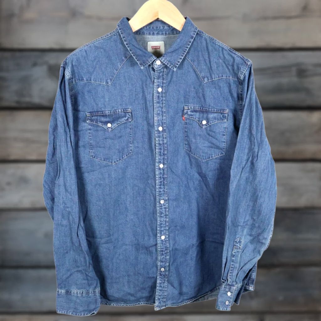 Levi's Levi's Denim Western Shirt Men's 2XL Blue Pearl Snap Shirt Rockabilly Cowboy Size US XXL / EU 58 / 5 - 1 Thumbnail