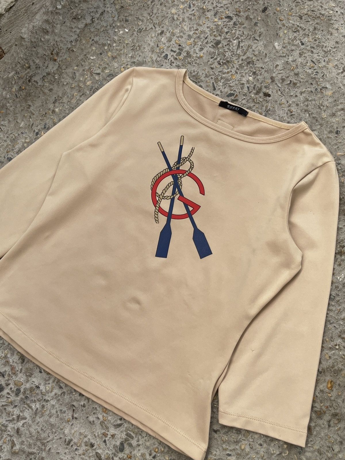 Gucci Nautical Regatta Oar Graphic Boatneck Top - Beige Size M / US 6-8 / IT 42-44 - 3 Thumbnail