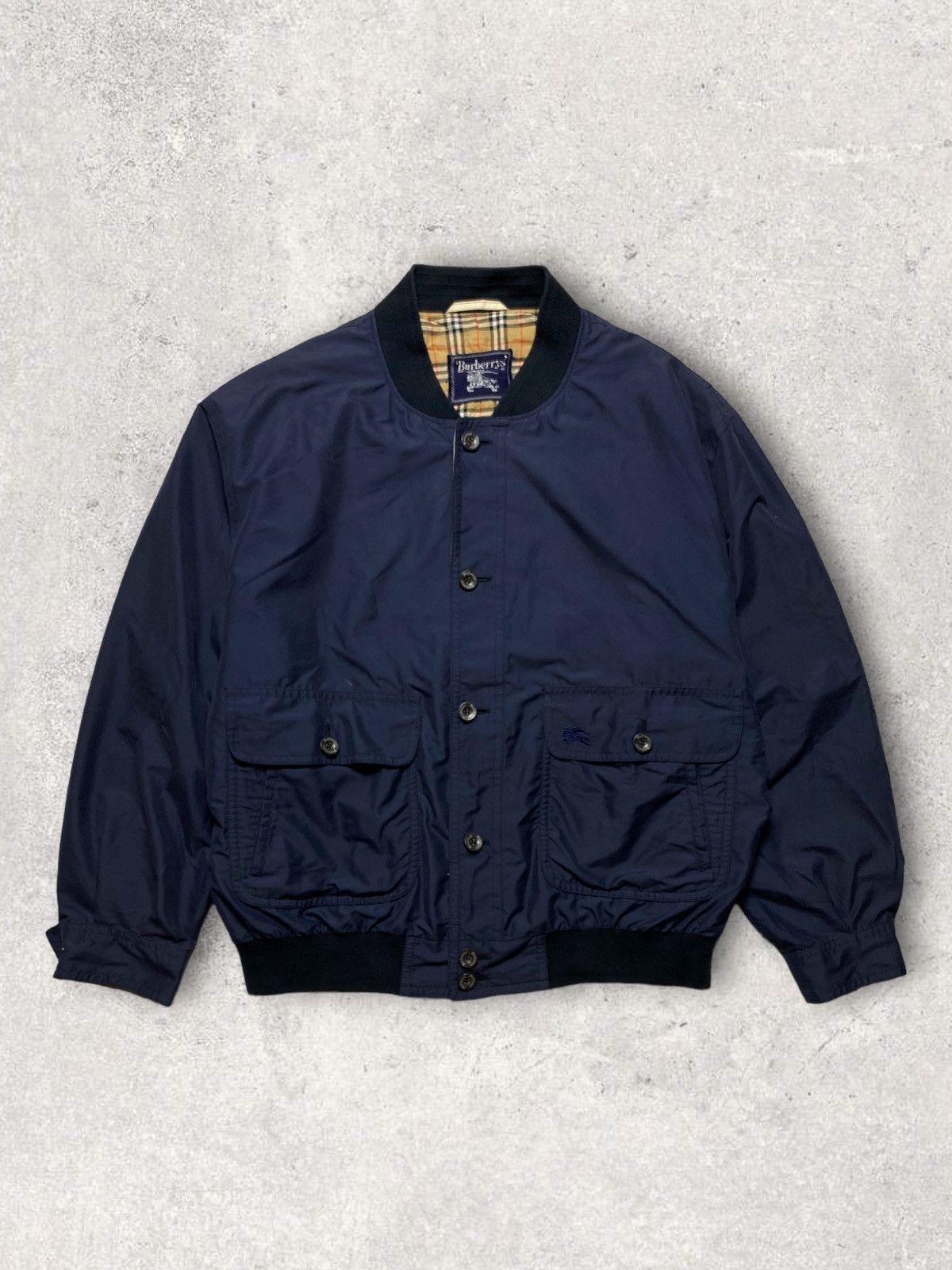 Image of Burberry Vintage Navy Light Jacket Mogą Checked Logo Y2K, Men's (Size XL)