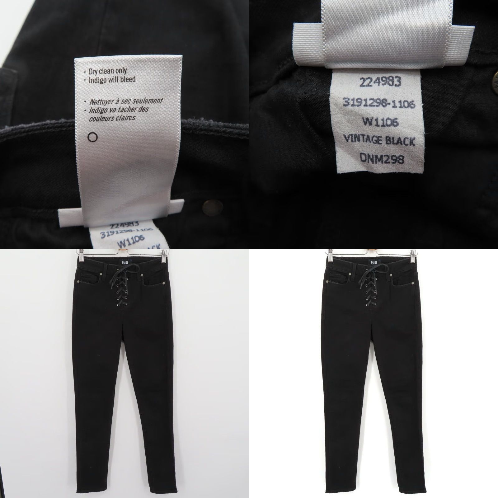 Paige Paige Hoxton Ankle Peg Lace Up Jeans Womens 27 Black Denim Cotton Blend Boyfriend Regular Hem 5.5" Inseam 30" Size 27" / US 4 / IT 40 - 8 Thumbnail