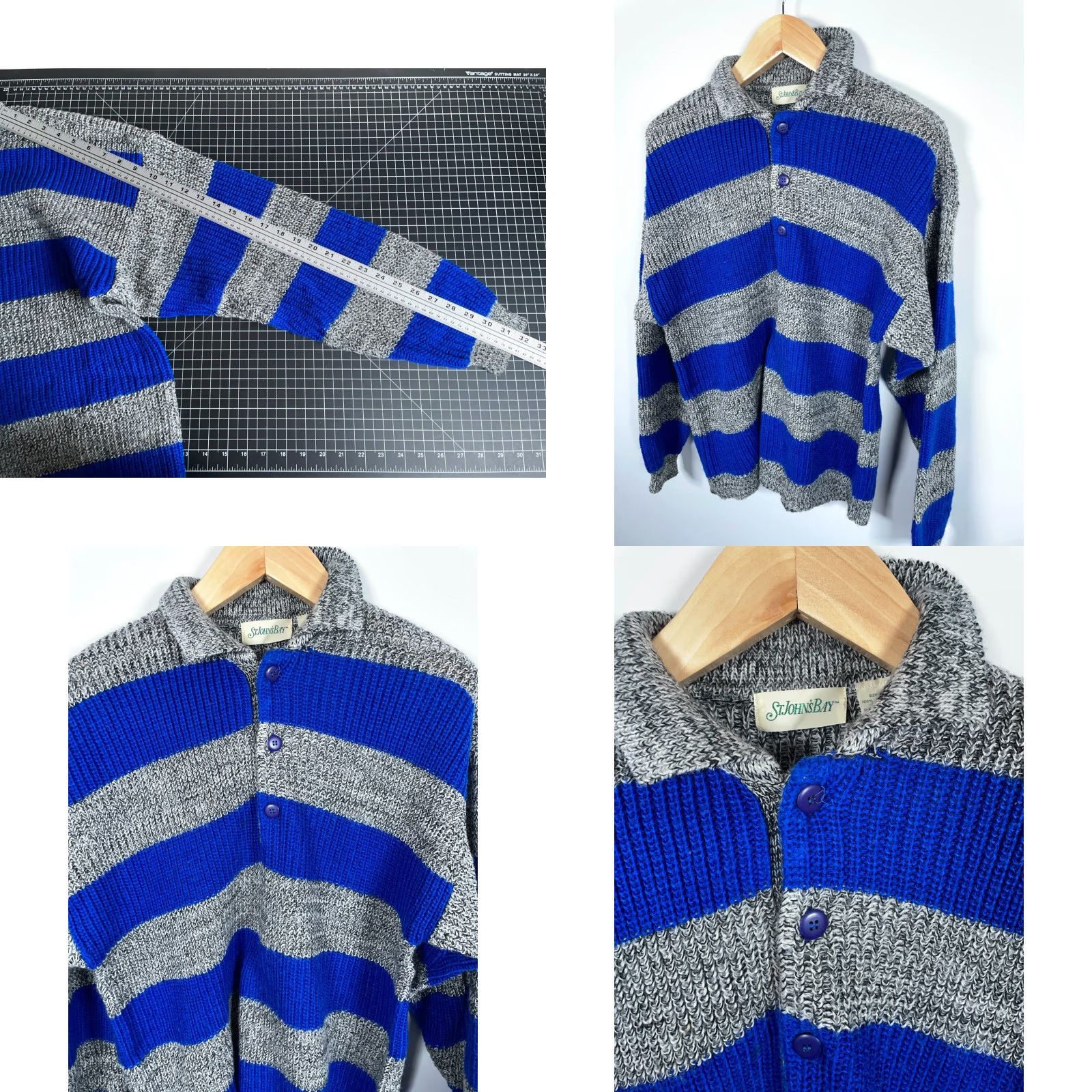 Vintage VINTAGE St. John's Bay Chunky Knit Henley Sweater Mens L Gray Blue Stripe Collared 90s Preppy Size US L / EU 52-54 / 3 - 8 Thumbnail