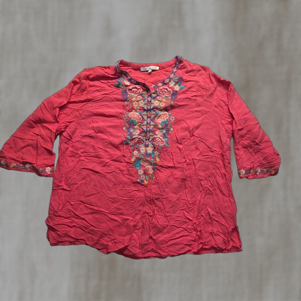 Vintage C&C California Women's Blouse Shirt Plus 1X Floral Embroidered Summer Spring White Size XL / US 12-14 / IT 48-50 - 1 Thumbnail
