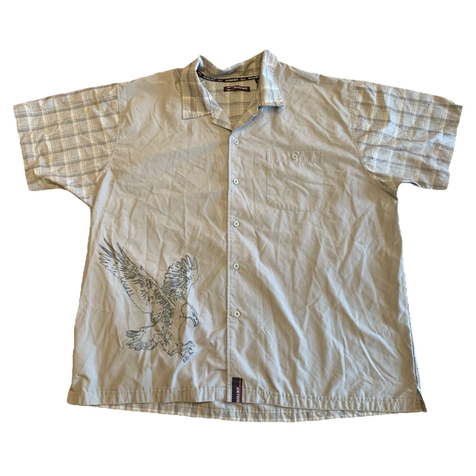 Bugle Boy VINTAGE Bugle Boy Button-Up Shirt 2XL Gray Eagle Print Short Sleeve Plaid Pocket Men 90s Preppy Mens Size US XXL / EU 58 / 5 - 2 Thumbnail