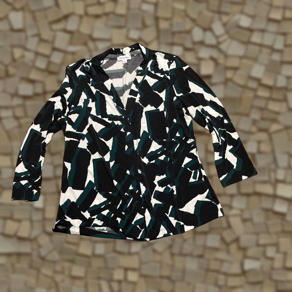 Calvin Klein Calvin Klein Collection Shirt Womens XL Button Up Black Green White Long Sleeve Casual Regular Modern Free Return Mens? Size XL / US 12-14 / IT 48-50 - 1 Thumbnail