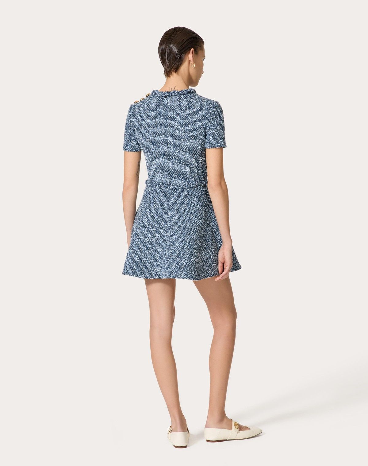 Valentino o1s1wg110525 Textured Tweed Denim Short Dress in Blue Size L / US 10 / IT 46 - 5 Thumbnail