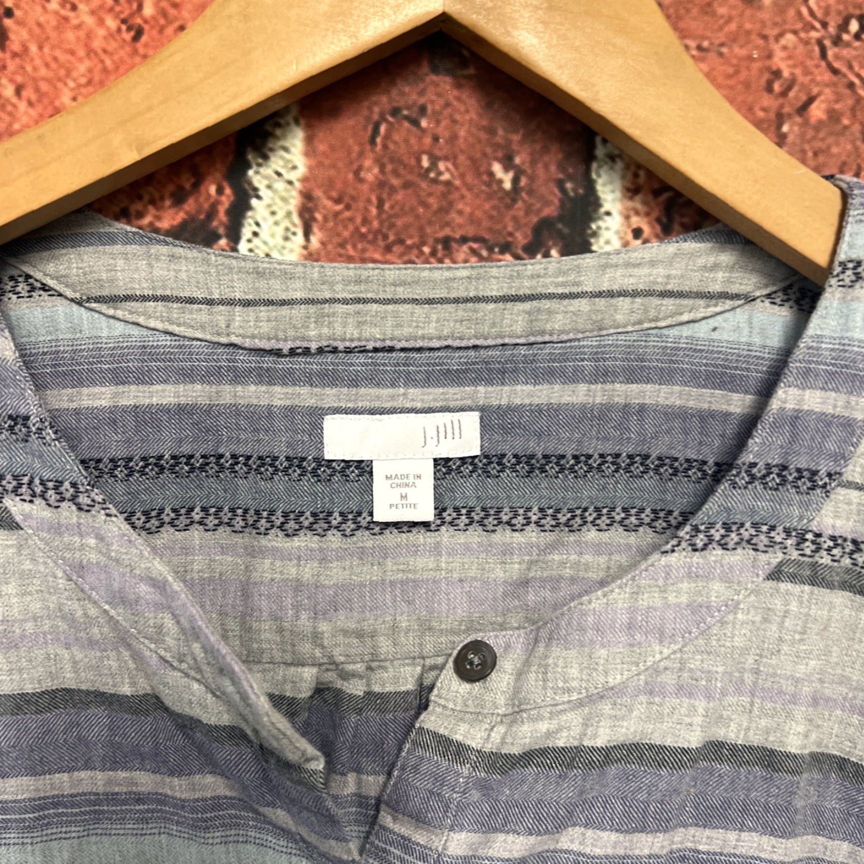 J. Jill J. Jill Tunic Women V-Neck Striped Cotton Long Sleeve Grey PM Petite Top Size M / US 6-8 / IT 42-44 - 2 Thumbnail