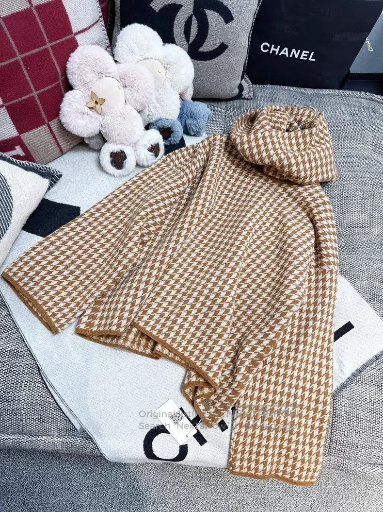 Hermes Hermes Brown Houndstooth Pure Cashmere Turtleneck Sweater Size XS / US 0-2 / IT 36-38 - 8 Thumbnail