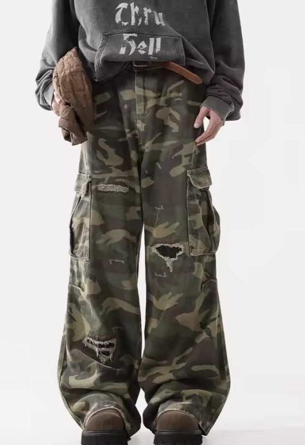 Japanese Brand Distressed Multi Pocket Camo Wide Leg Cargo Pants Size US 29 - 4 Thumbnail