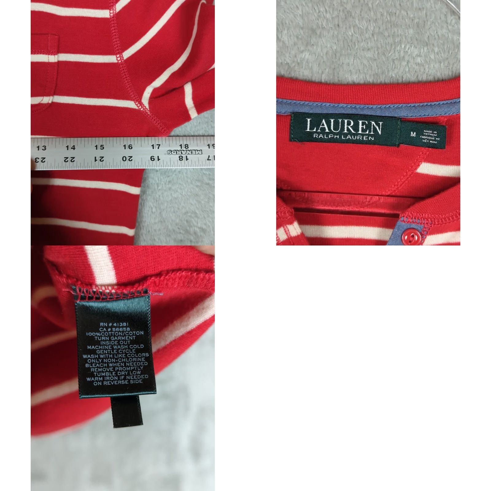 Ralph Lauren VINTAGE Lauren Ralph Lauren Top Women M Red Striped 3/4 Sleeve 100% Cotton Henley Shirt Size M / US 6-8 / IT 42-44 - 9 Thumbnail