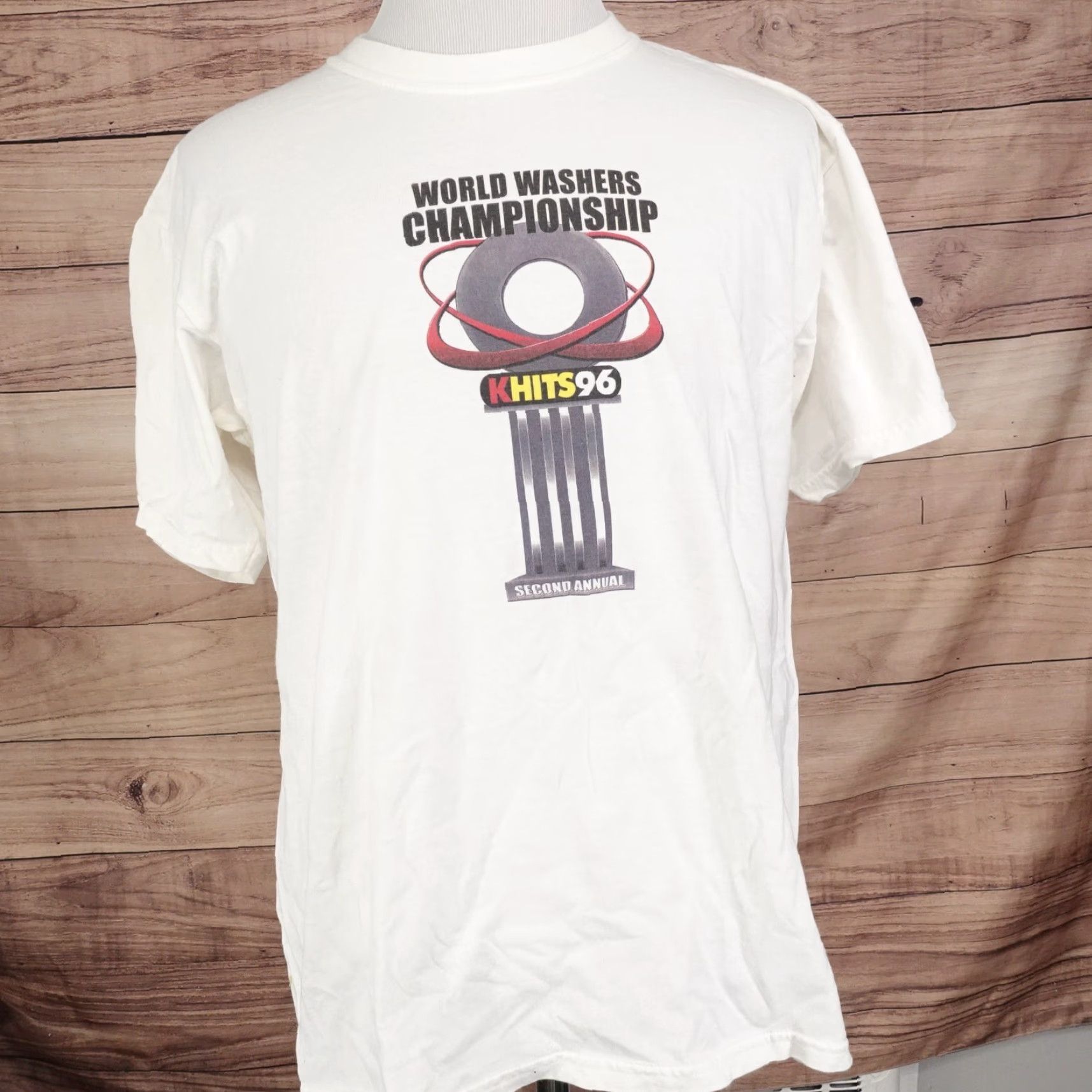 Gildan VINTAGE Gildan T-Shirt Unisex Adults Large White 2005 World Washers Championship St Louis Rado Station Sports Size US L / EU 52-54 / 3 - 2 Thumbnail