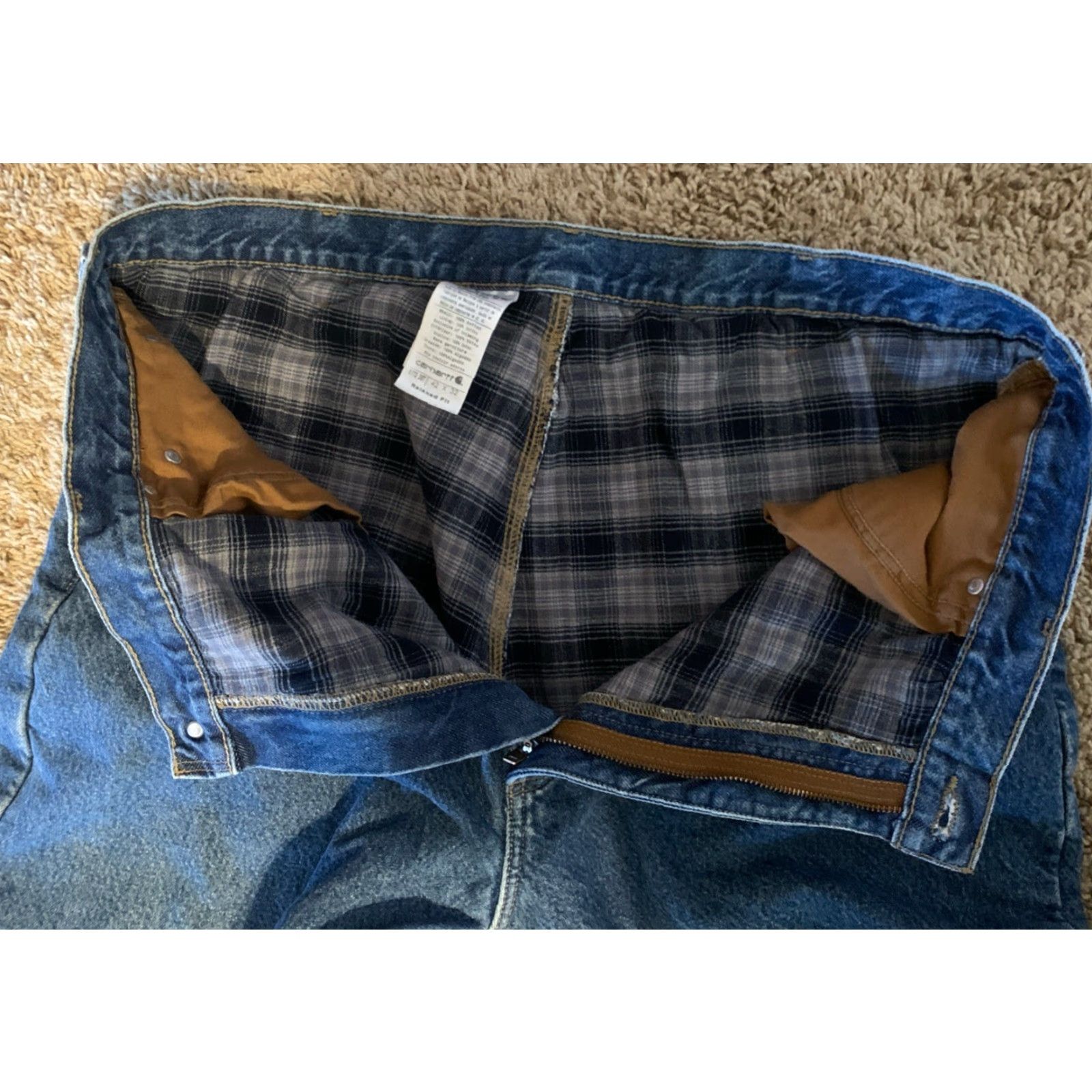Carhartt Carhartt Jeans Mens 42x32 Blue Denim Straight Relaxed Lined Workwear Pants Size US 42 / EU 58 - 2 Thumbnail