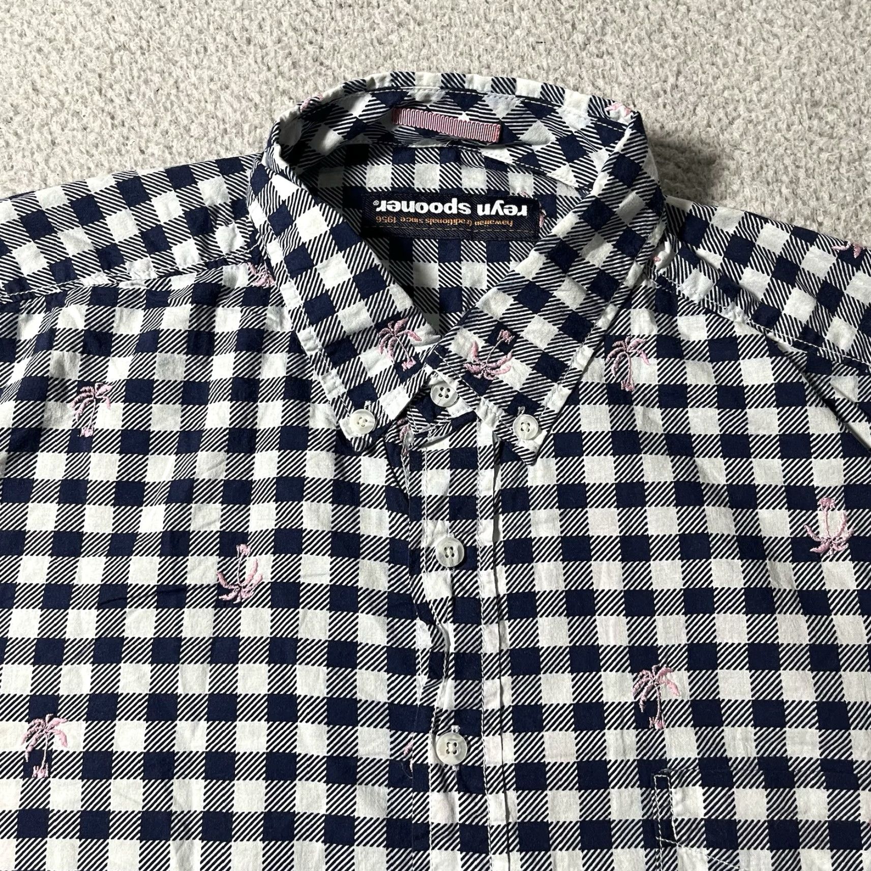 Reyn Spooner Reyn Spooner Shirt Mens L Blue Palm Tree Embroidered Hawaiian Aloha Button Up Button-Up Cotton Short Sleeve Tropical Beach Classic Mens Size US L / EU 52-54 / 3 - 2 Thumbnail